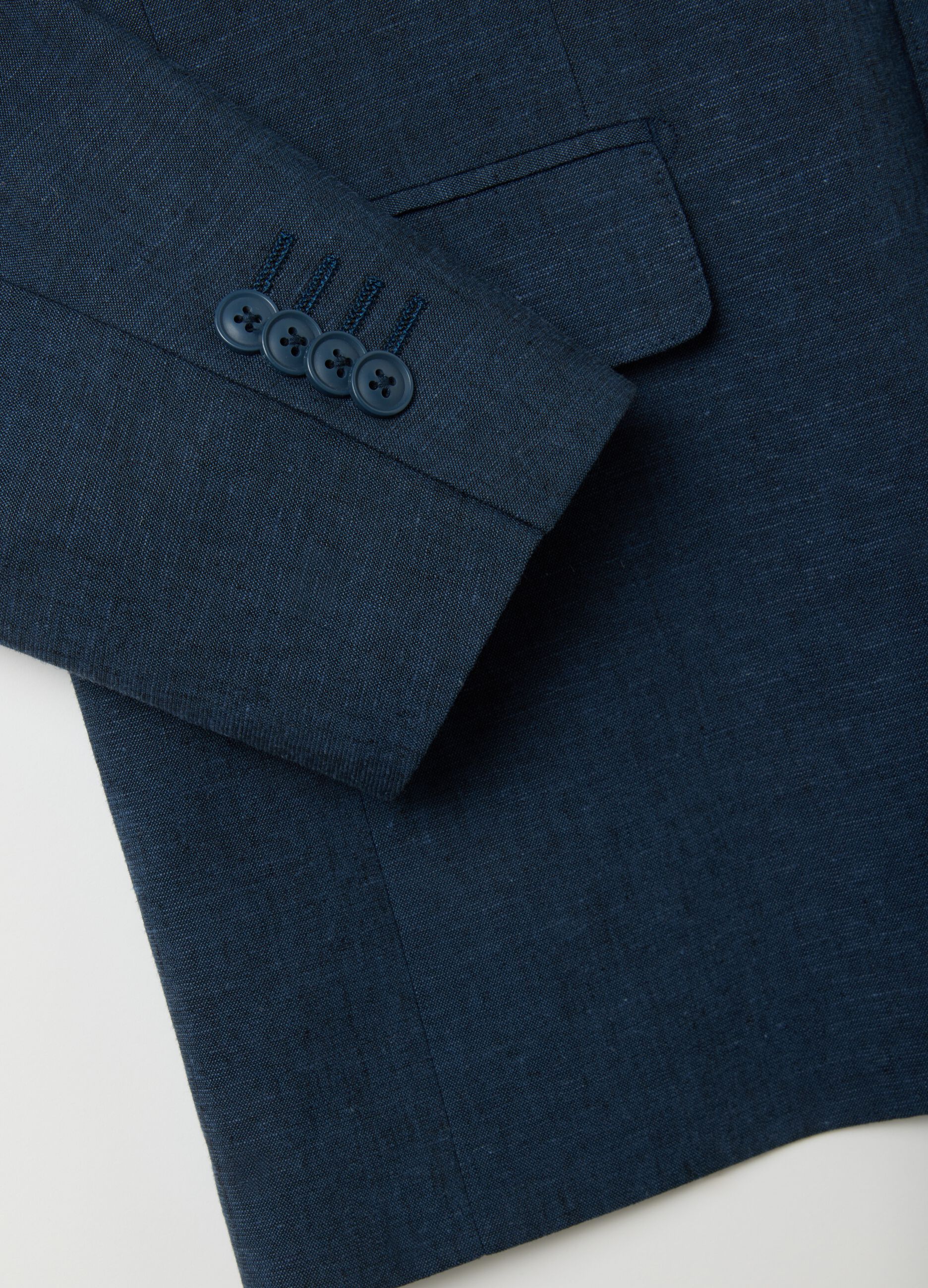 Blazer da uomo in misto lino blu slim fit