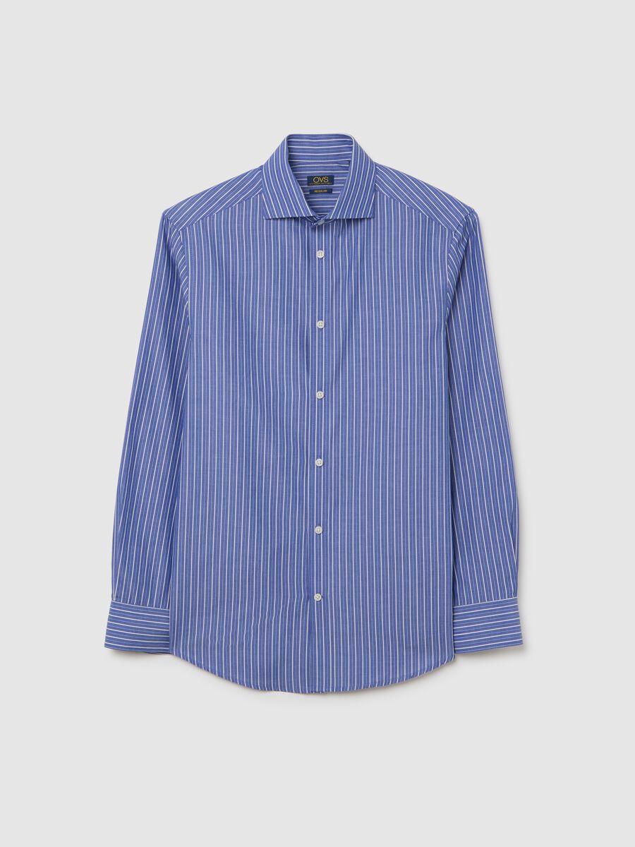 Camicia in misto cotone blu regular fit_4