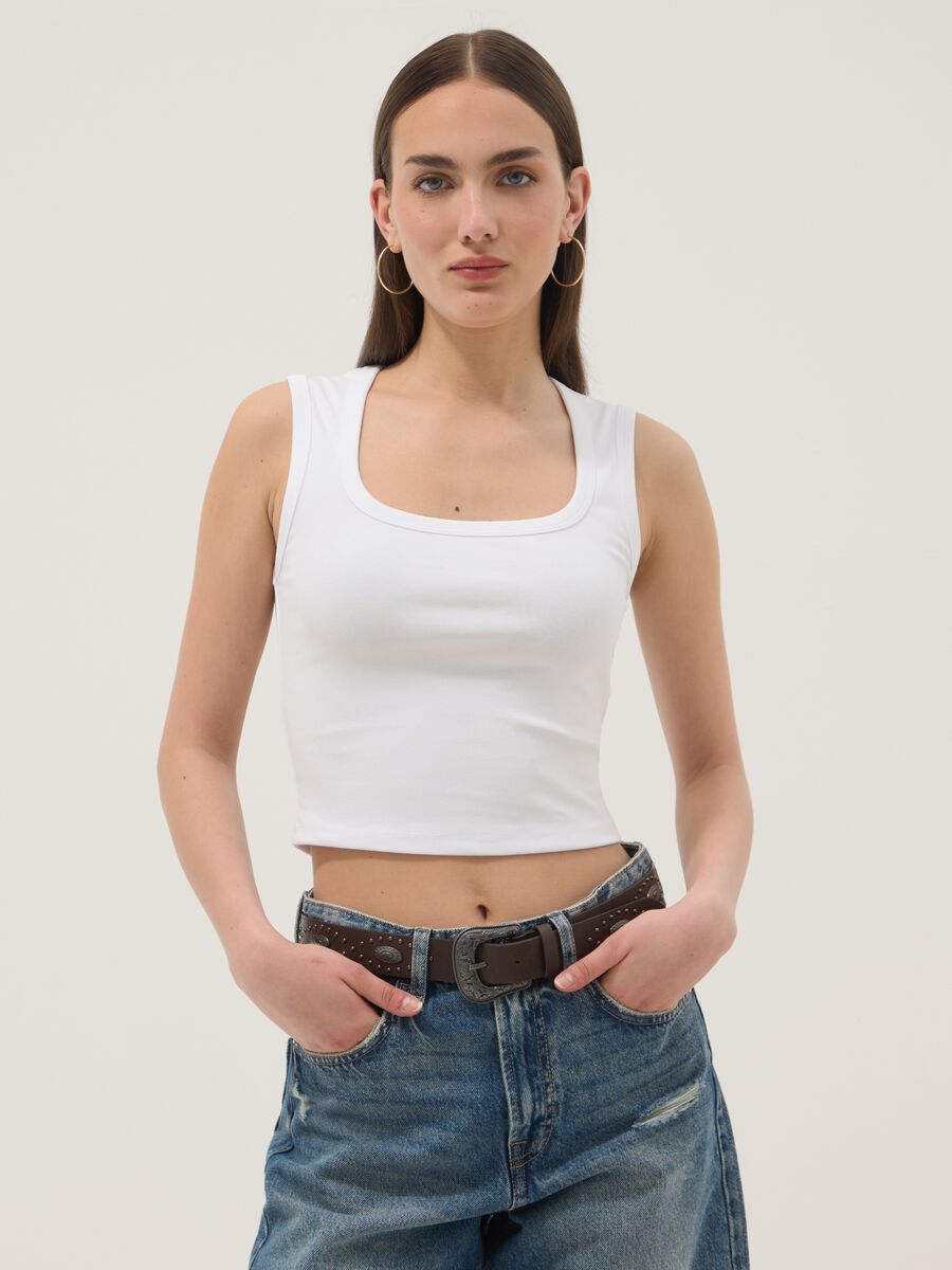 White stretch cotton tank top_3