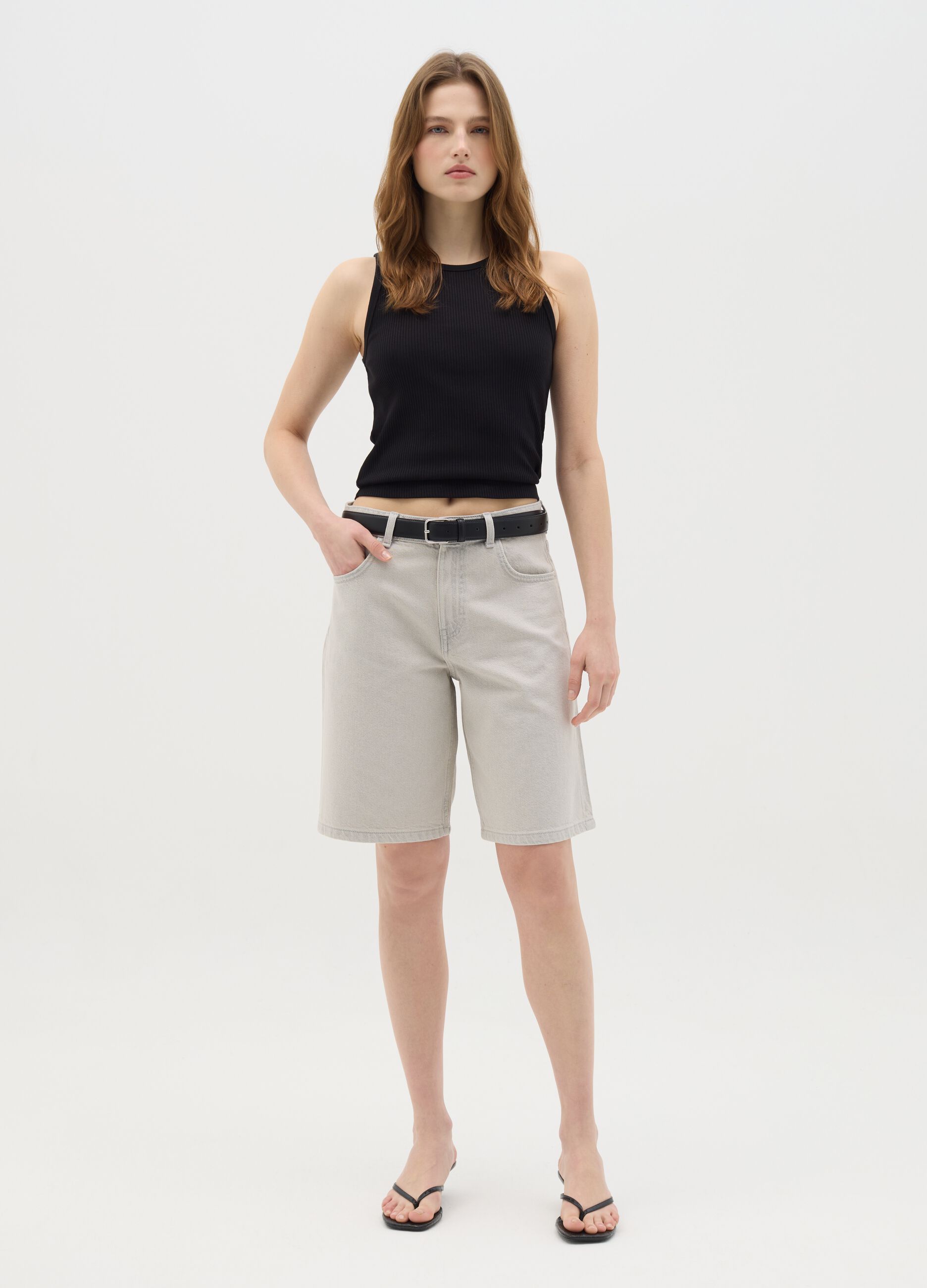 Bermuda da donna in puro cotone grigio regular fit