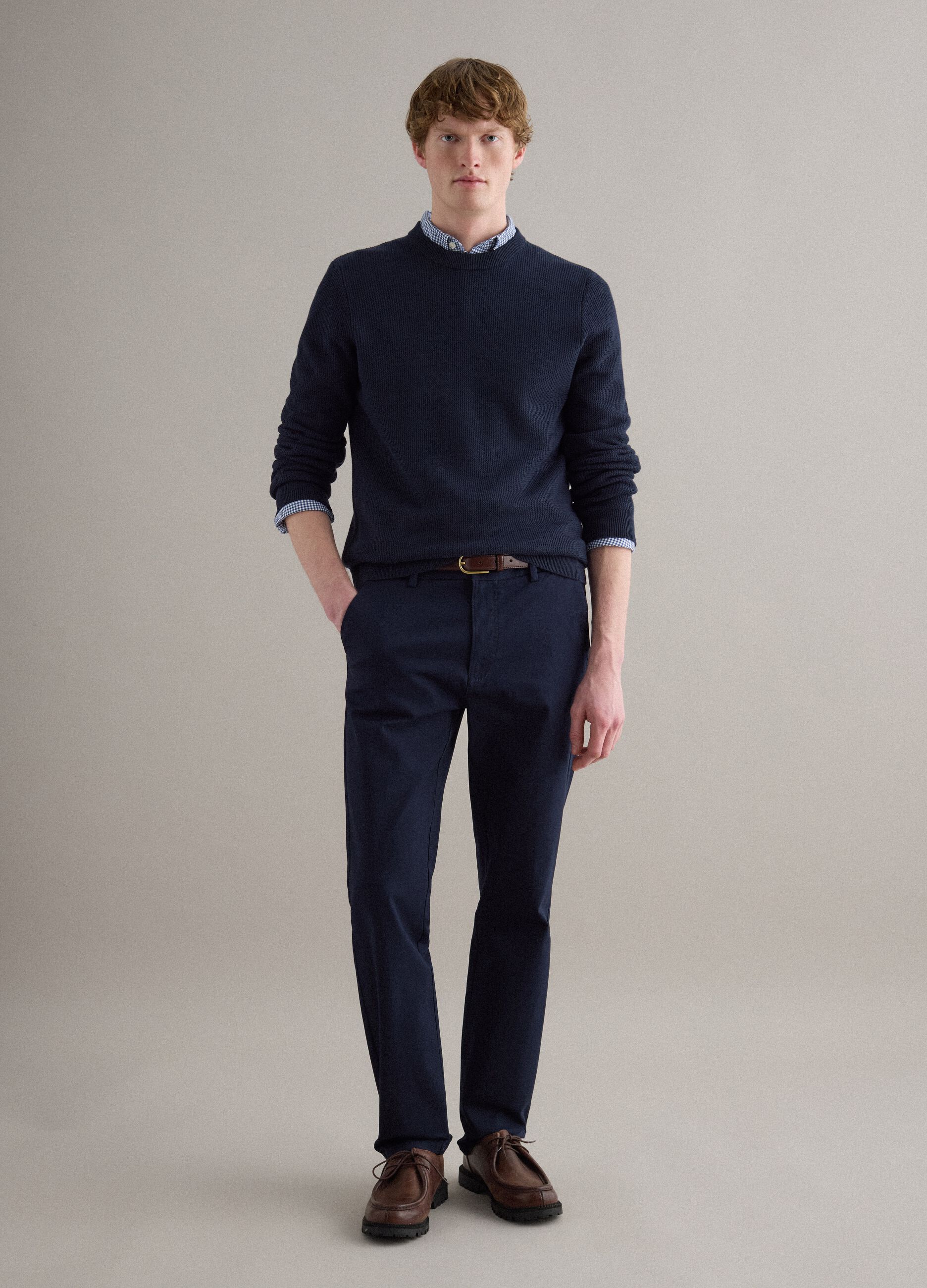 Blue Crewneck Sweater in Pure Cotton Regular Fit