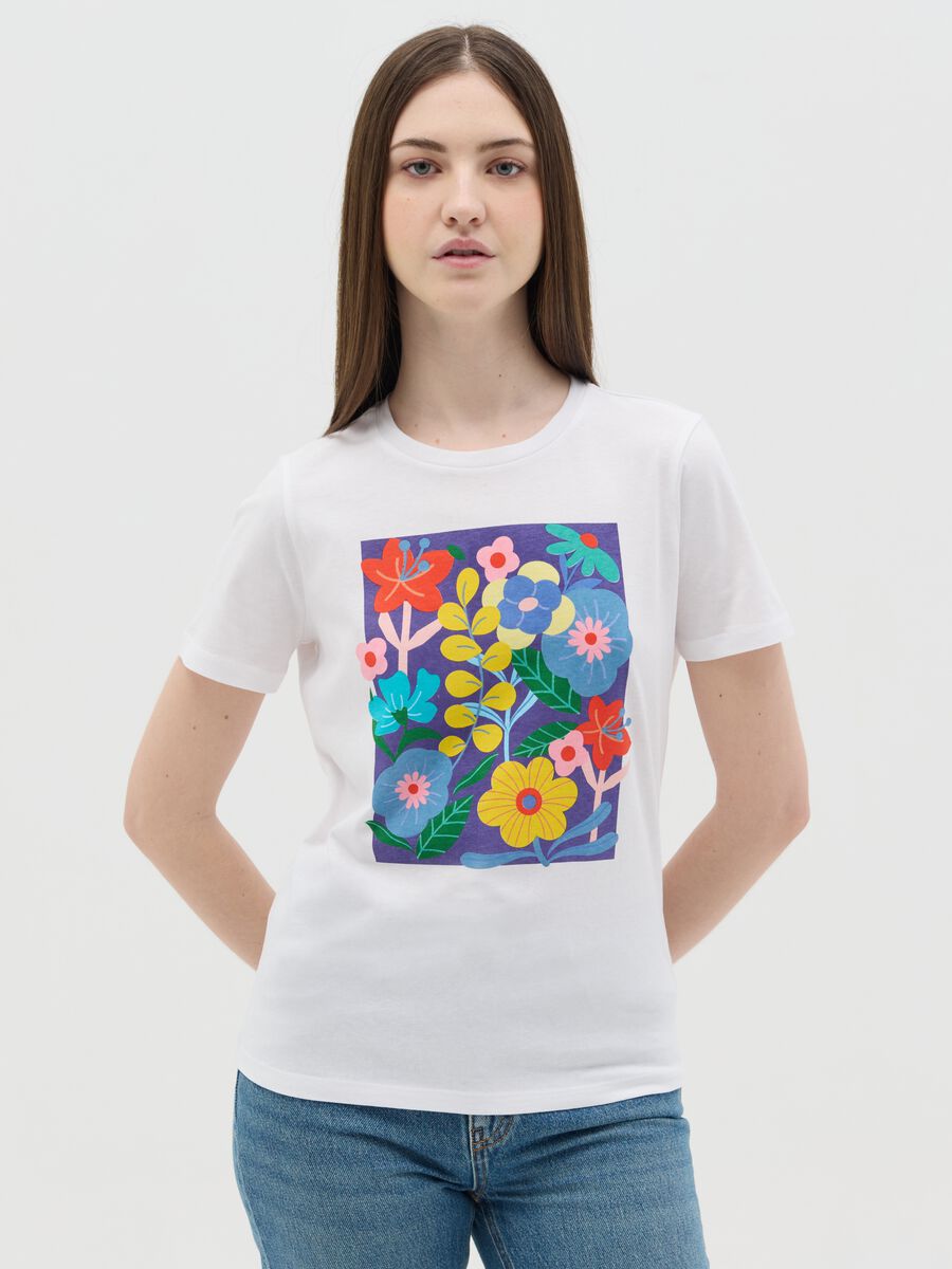 White cotton floral pattern T-shirt by Ovs_0