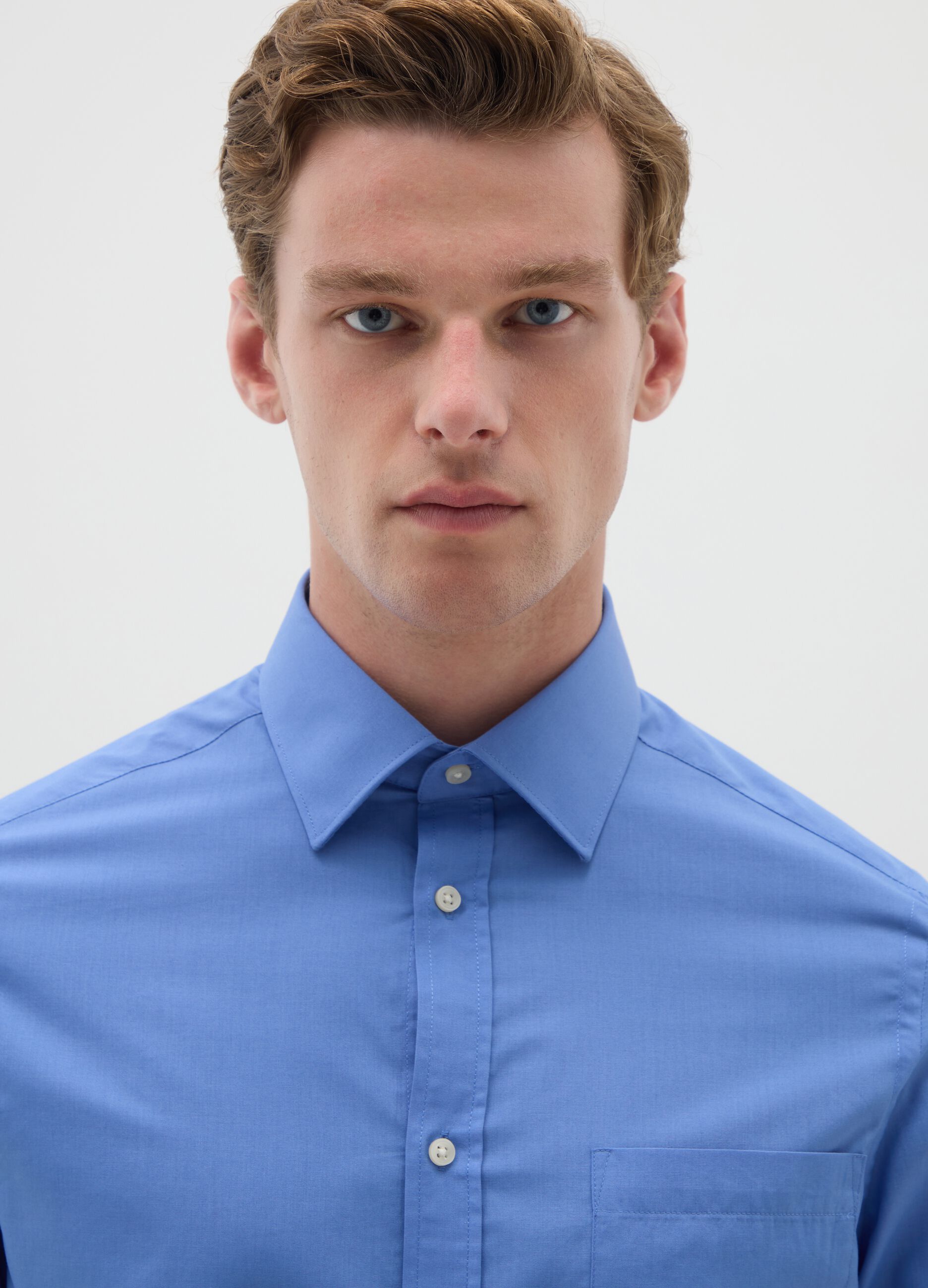 Men's Blue Cotton Blend Easy Iron Shirt