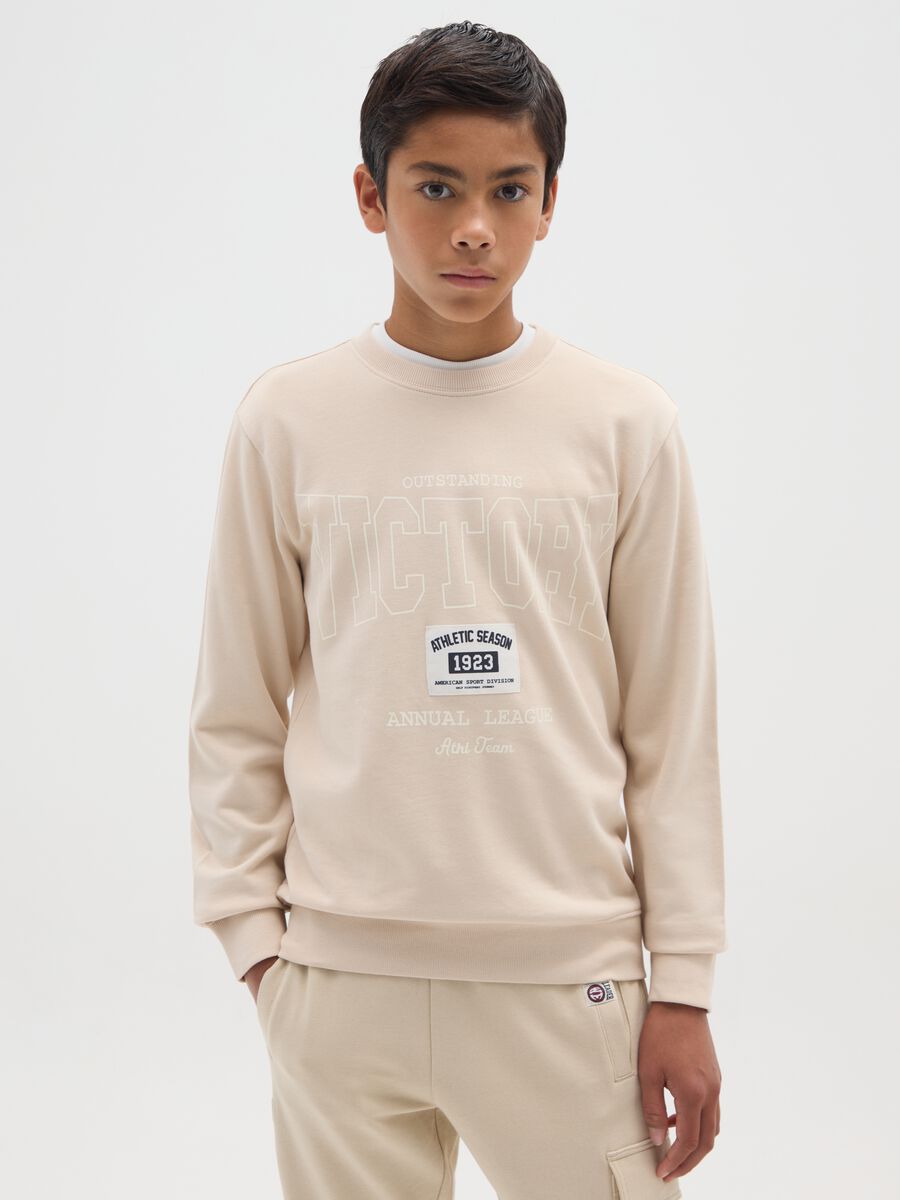 Felpa da ragazzo in puro cotone beige regular fit_0