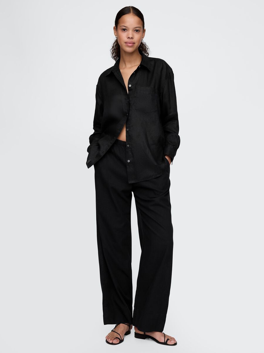 Black wide-leg trousers in linen-viscose blend by Gap_0