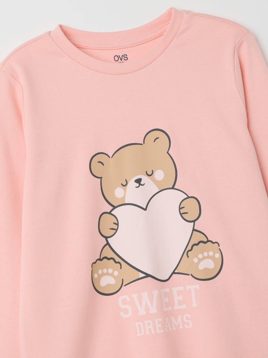 Pigiama da bambina in puro cotone rosa con stampa_2