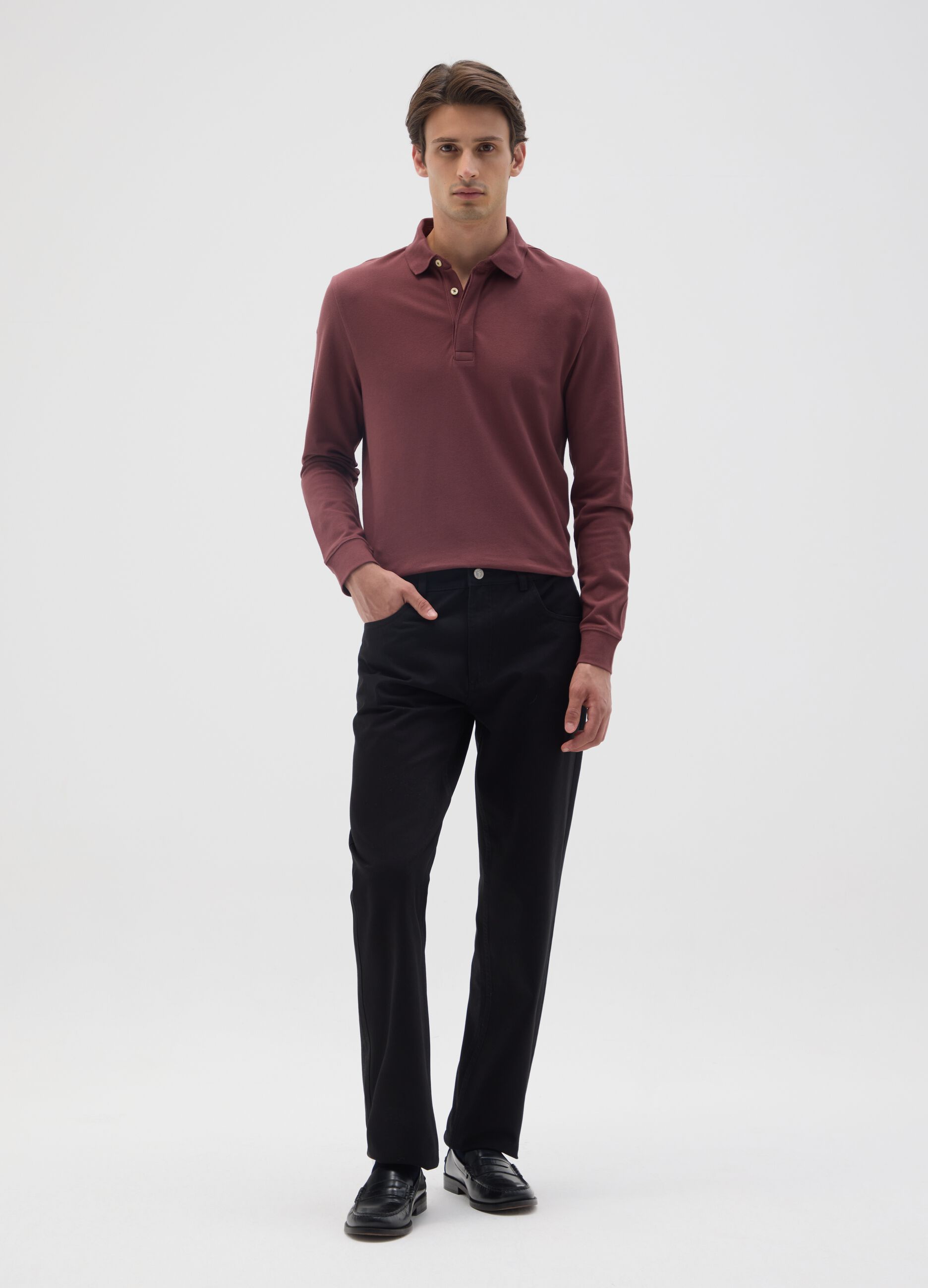 Brown regular fit stretch cotton polo