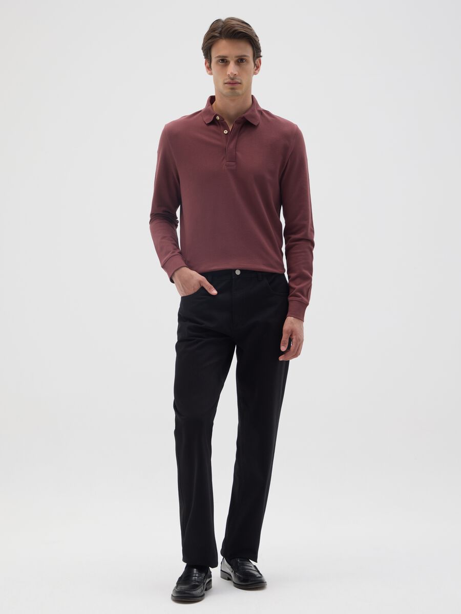 Polo in cotone elasticizzato marrone regular fit_1