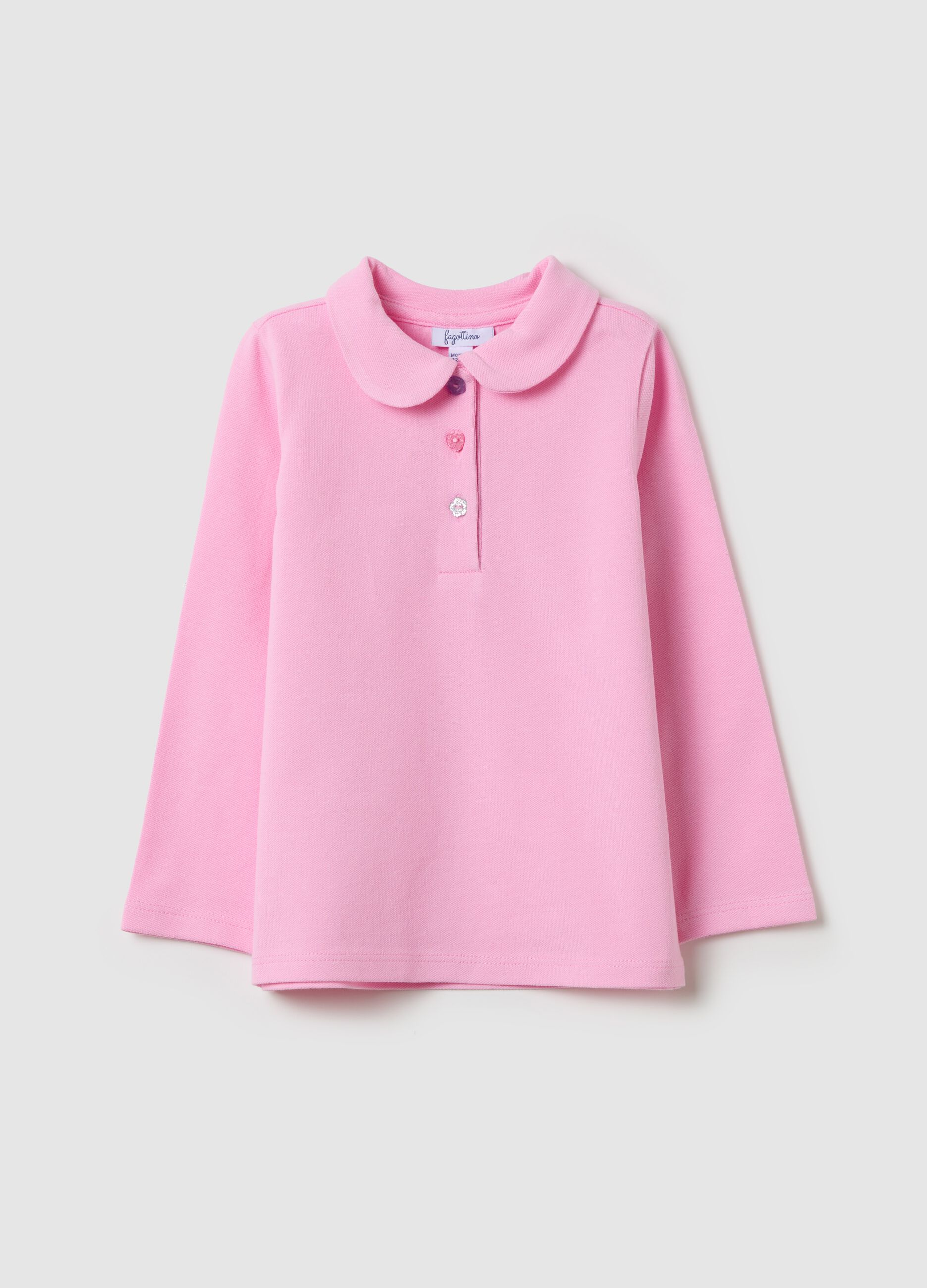 Long-sleeved polo shirt with glitter buttons