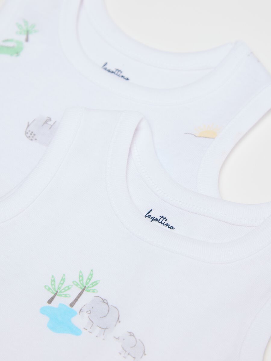 Three-pack white and light blue bodysuits in organic cotton with print_2