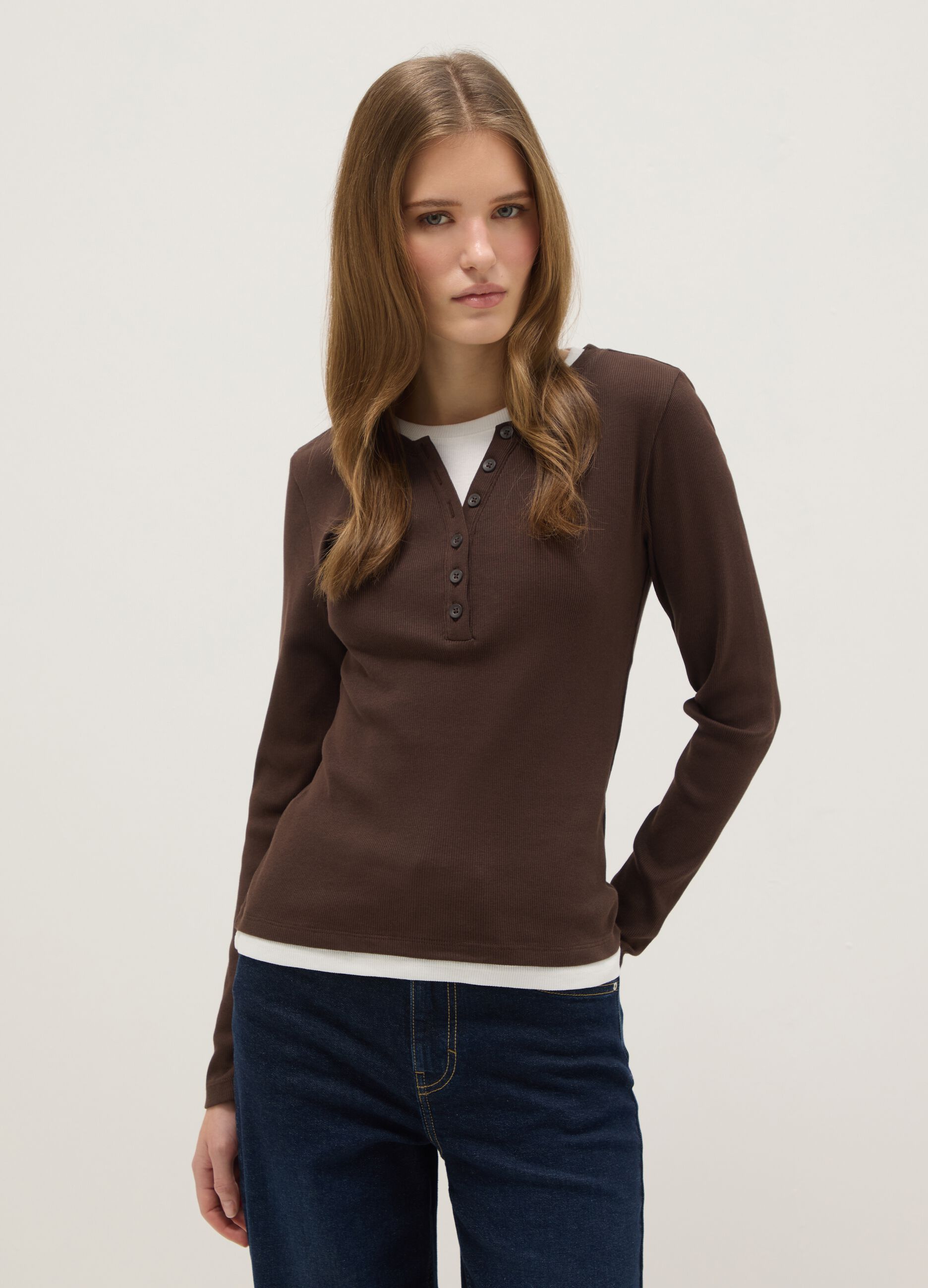 Maglia multicolor a maniche lunghe in puro cotone regular fit