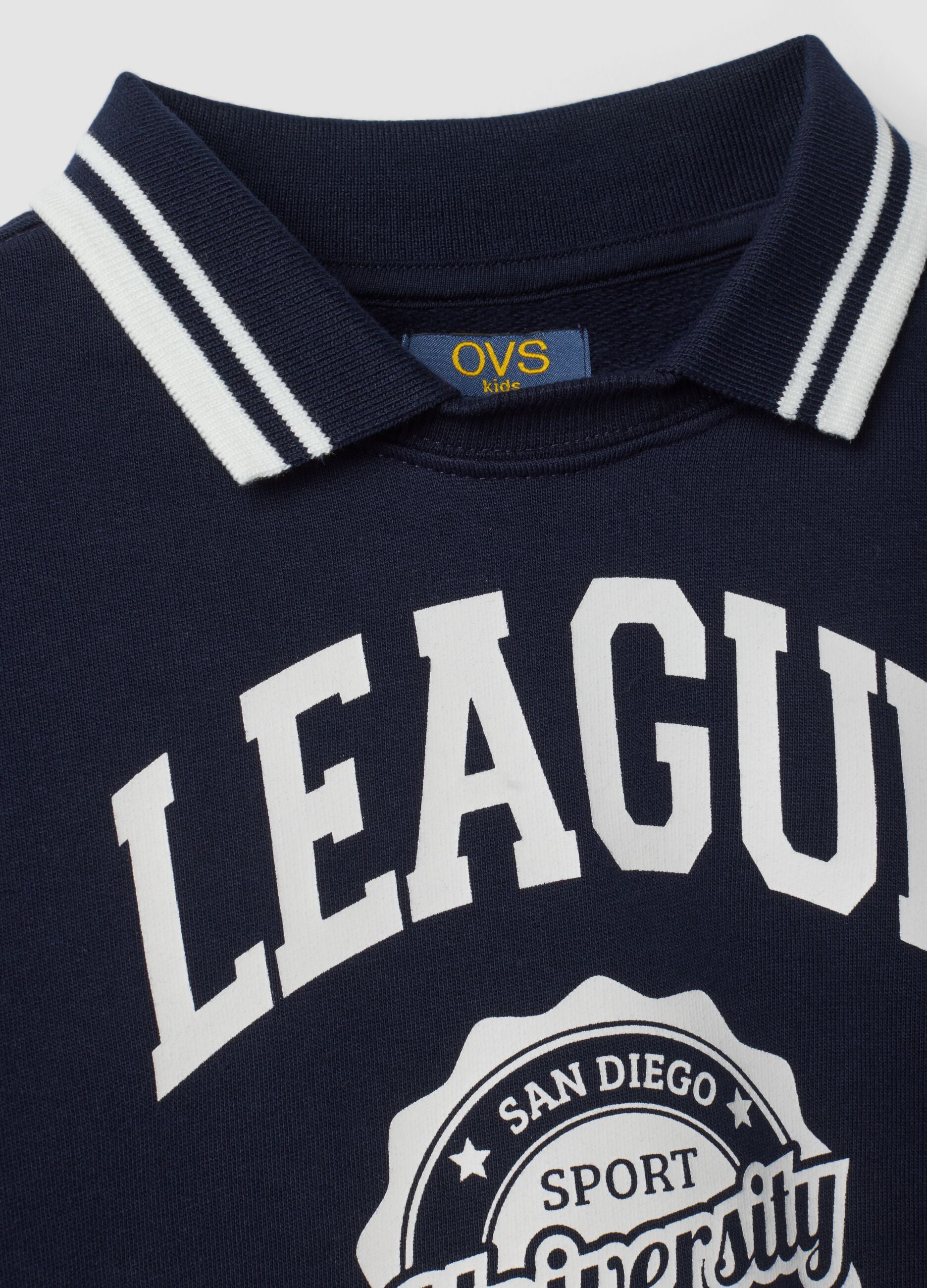 Felpa blu in puro cotone con stampa college