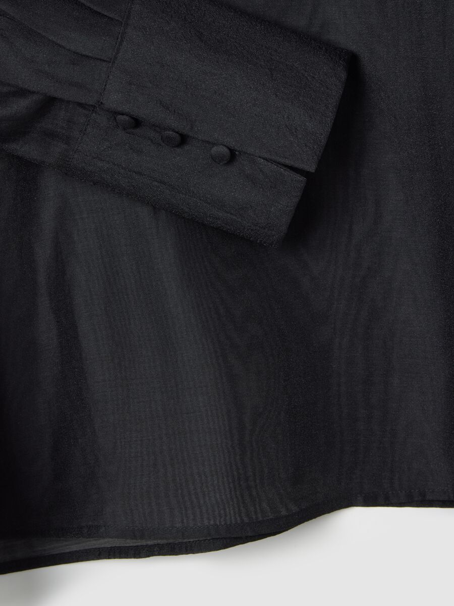 Black organza shirt with bow and regular fit_5