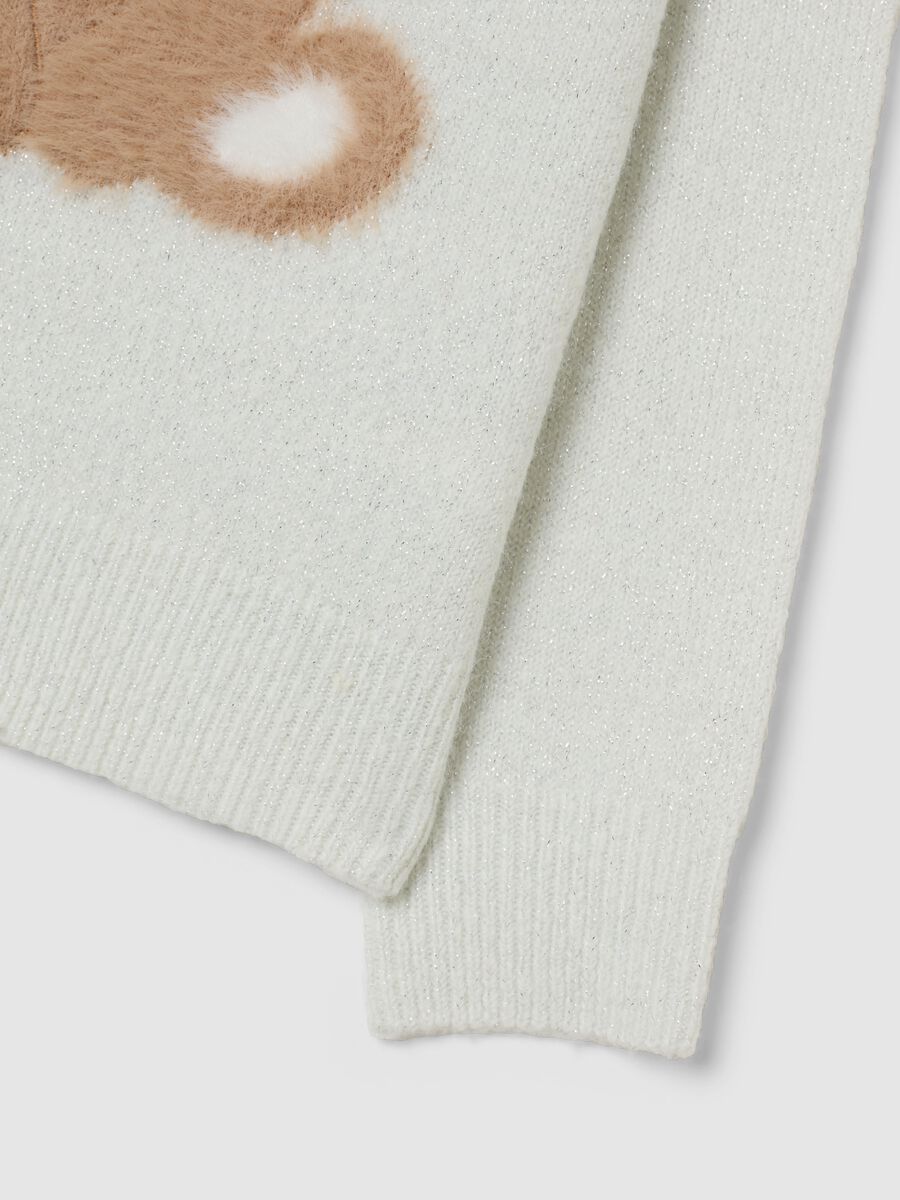Girls' white regular fit jumper with bear motif and sequins_3