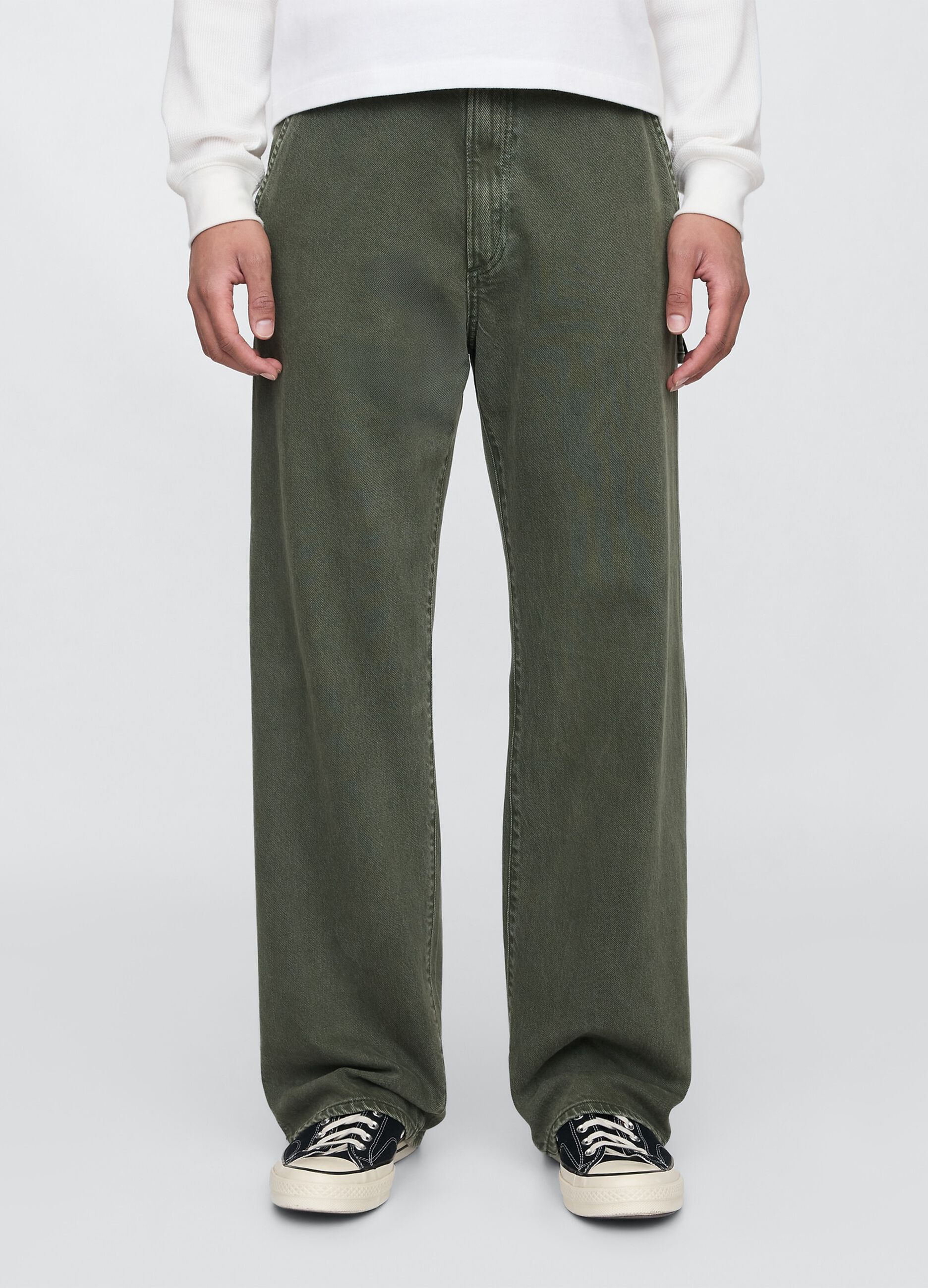 Pantaloni cargo larghi verde in misto cotone