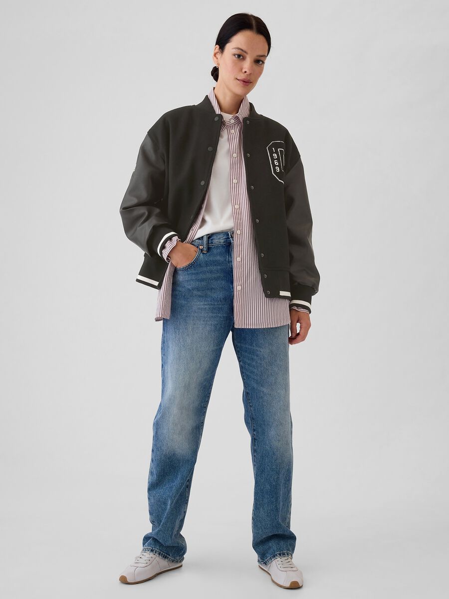 Varsity bomber jacket with glossy-effect sleeves_1