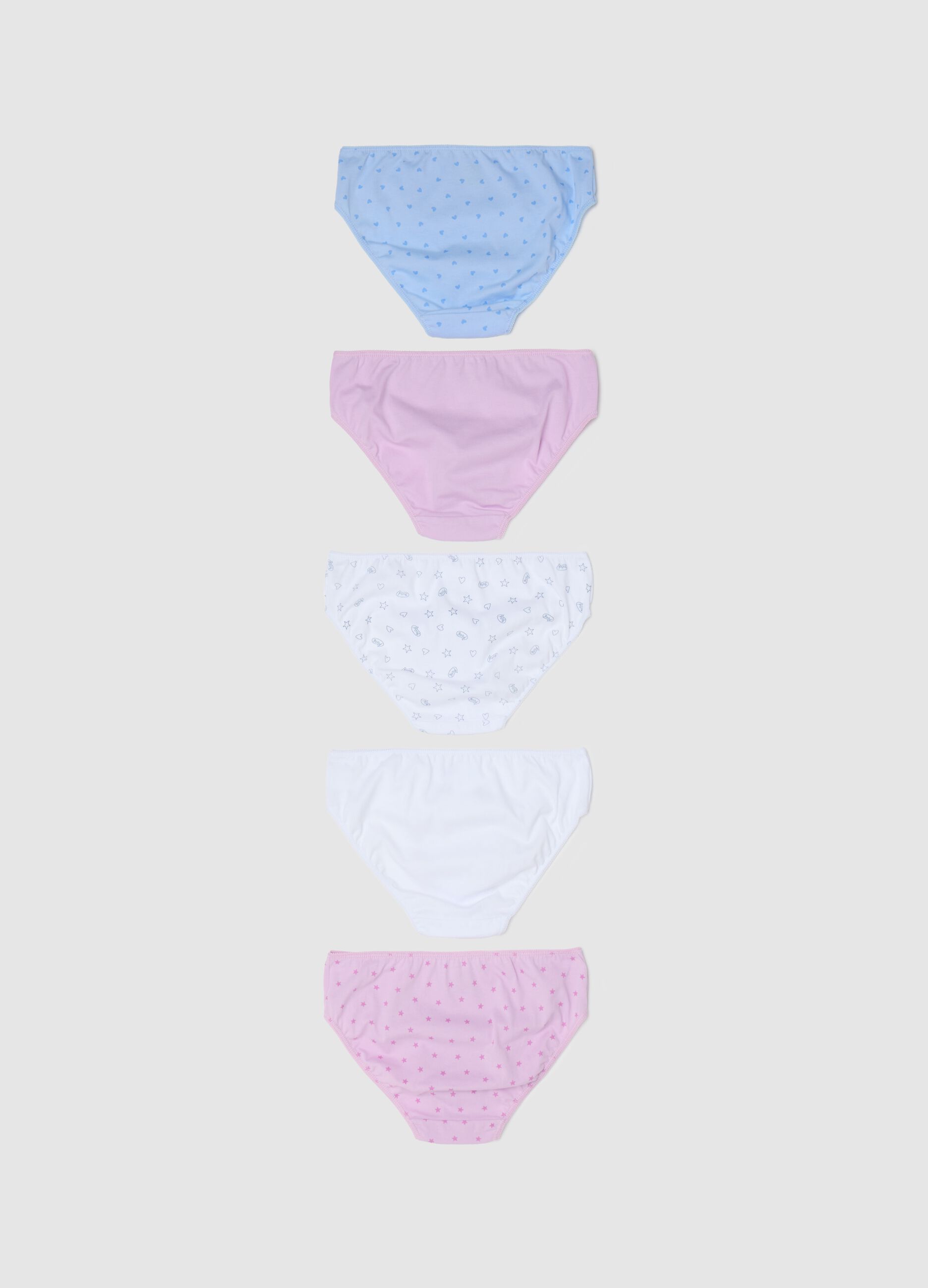 Five-pack briefs with stars print and bow