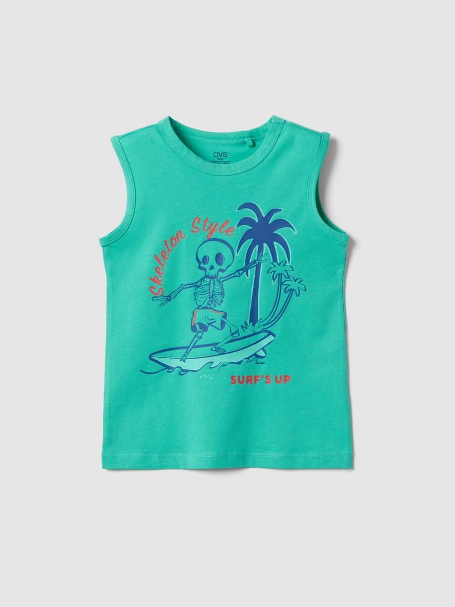 Canottiera verde in puro cotone con stampa surf_0