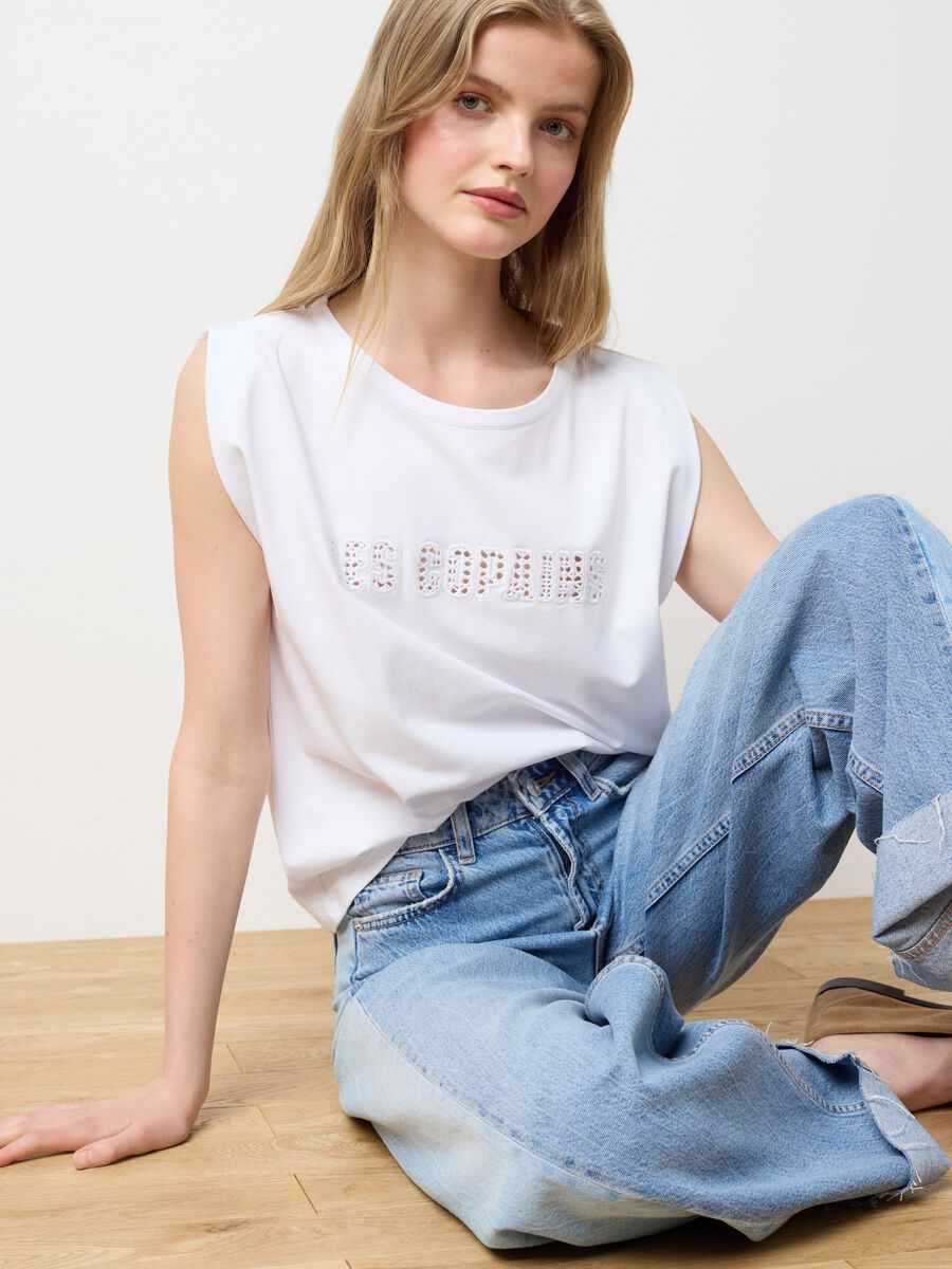 White stretch cotton T-shirt with logo_1