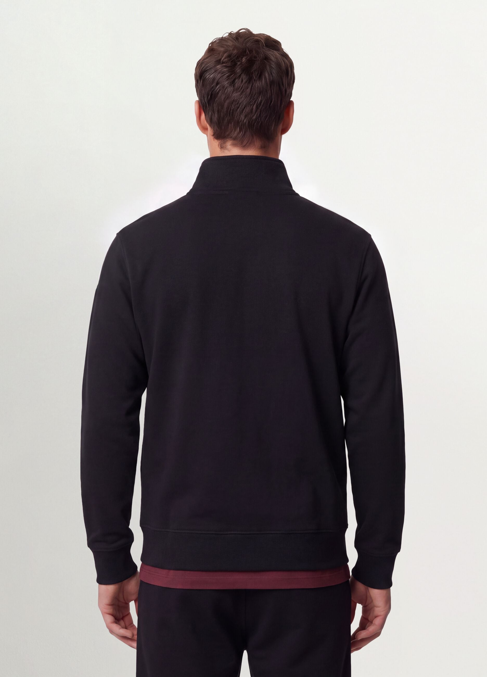 Black cotton-blend sweatshirt with crew neck and zip, regular fit