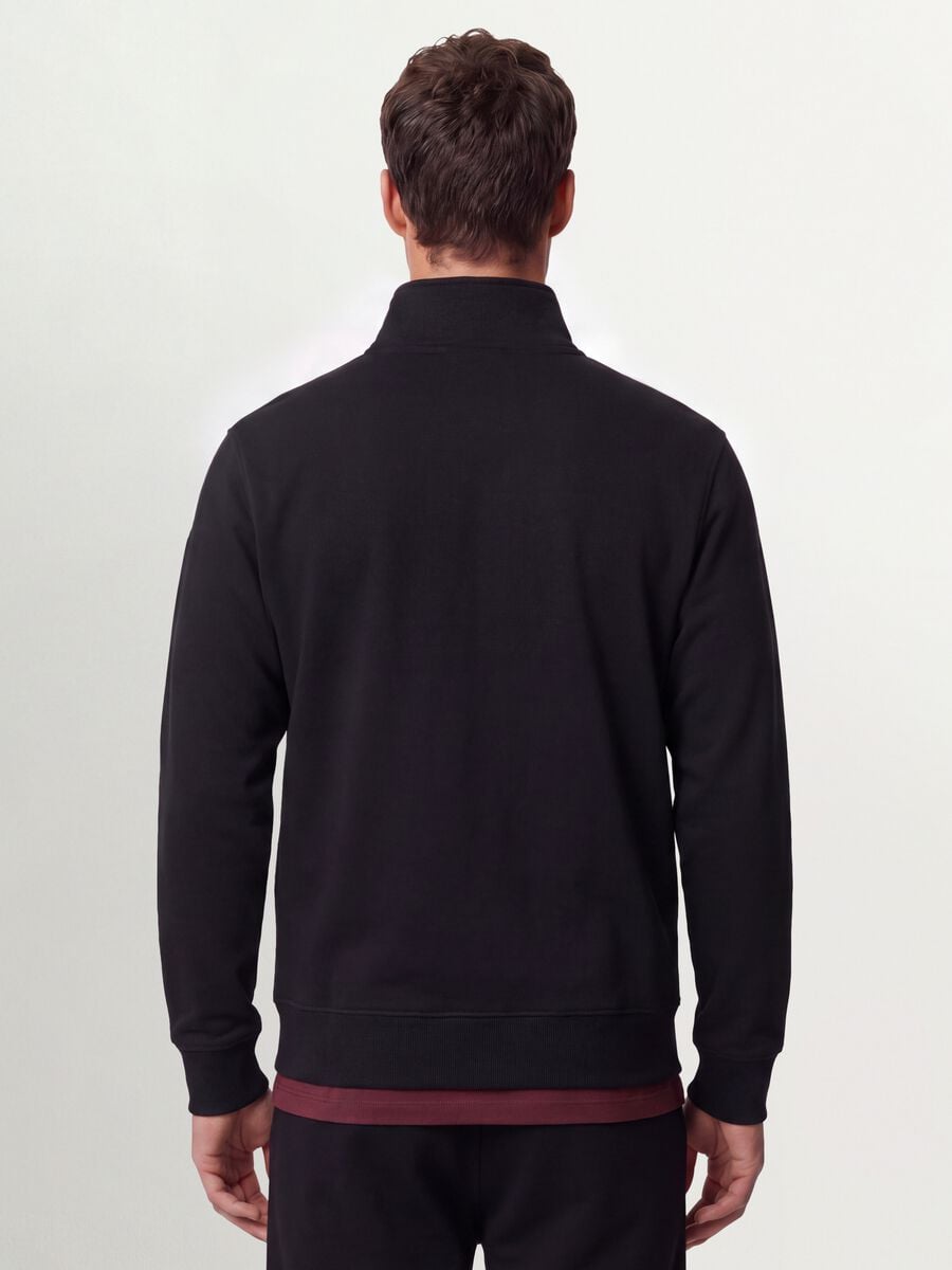 Black cotton-blend sweatshirt with crew neck and zip, regular fit_3