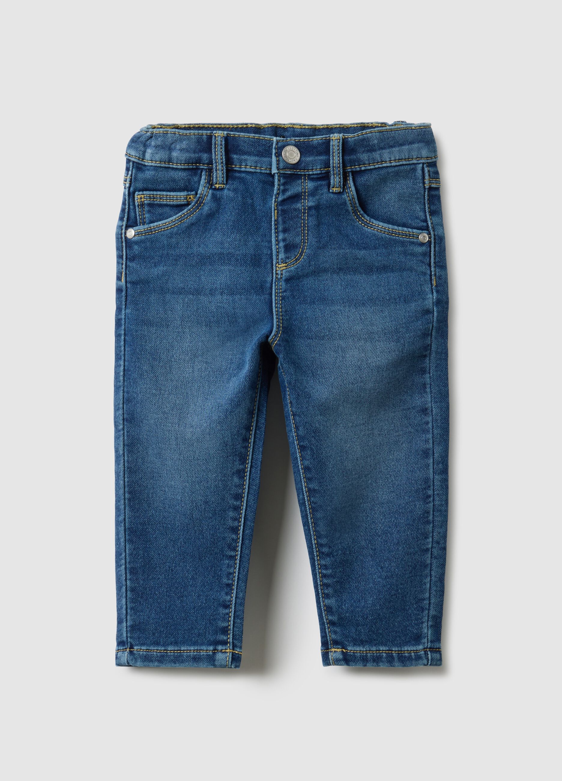 Blue stretch denim regular fit trousers for children