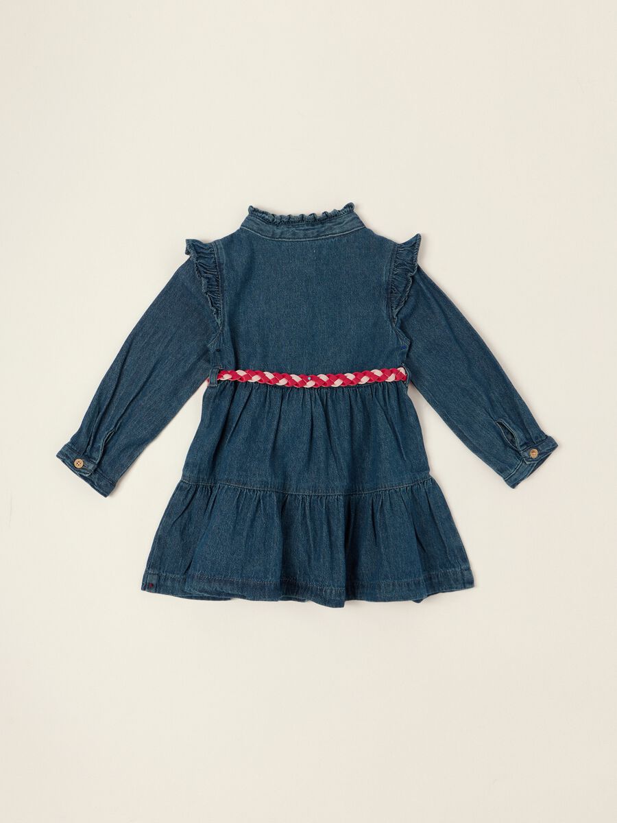 Abito denim con ricami ciliegie in puro cotone da neonata_2