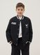 Black cotton blend bomber jacket for kids, regular fit with print_0