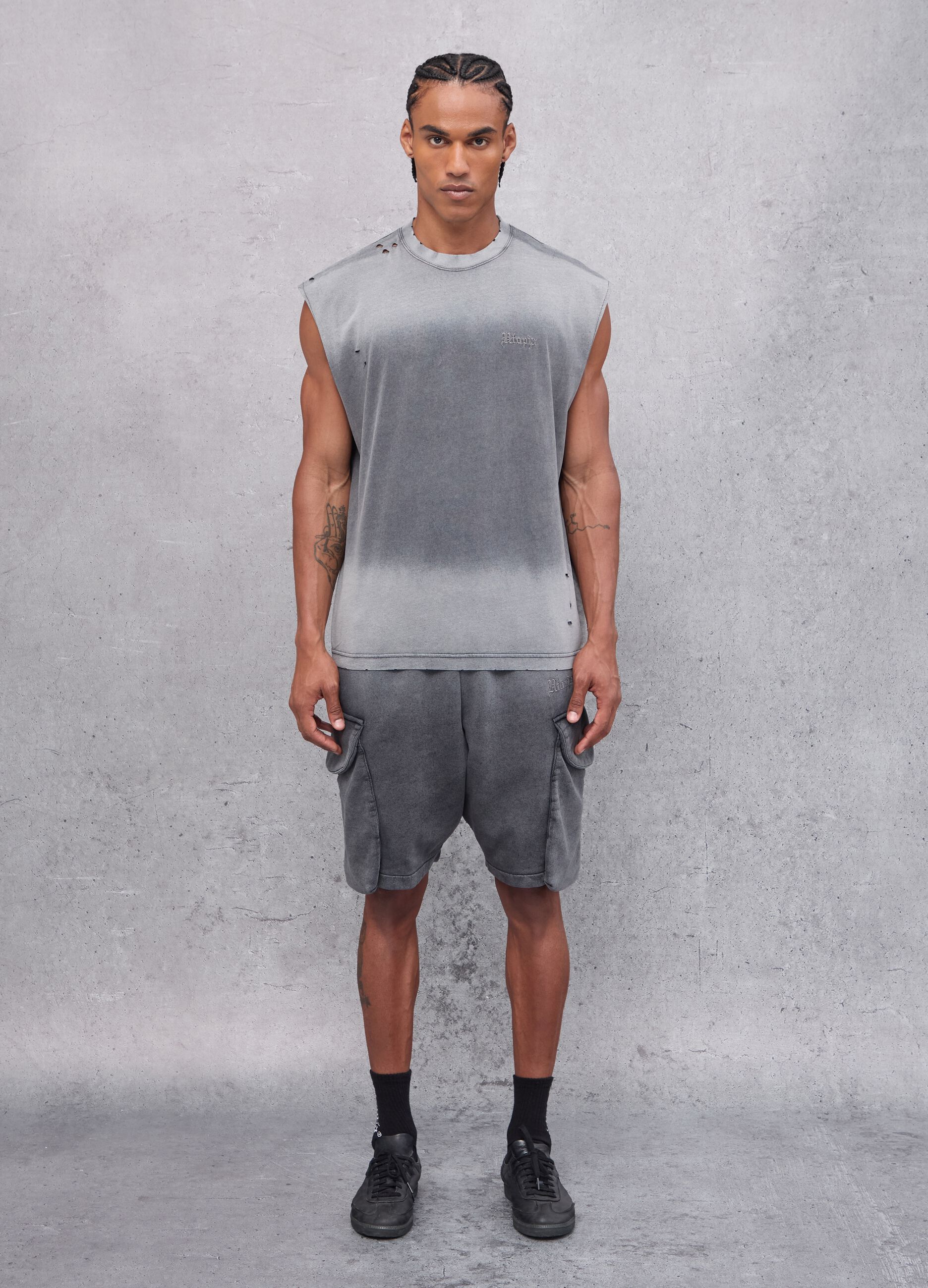 Sunfaded Distressed Tank Top Vintage Grey