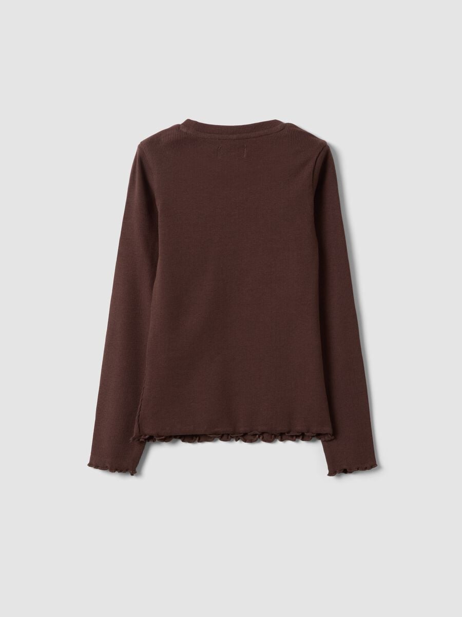Brown ribbed organic stretch cotton T-shirt_1