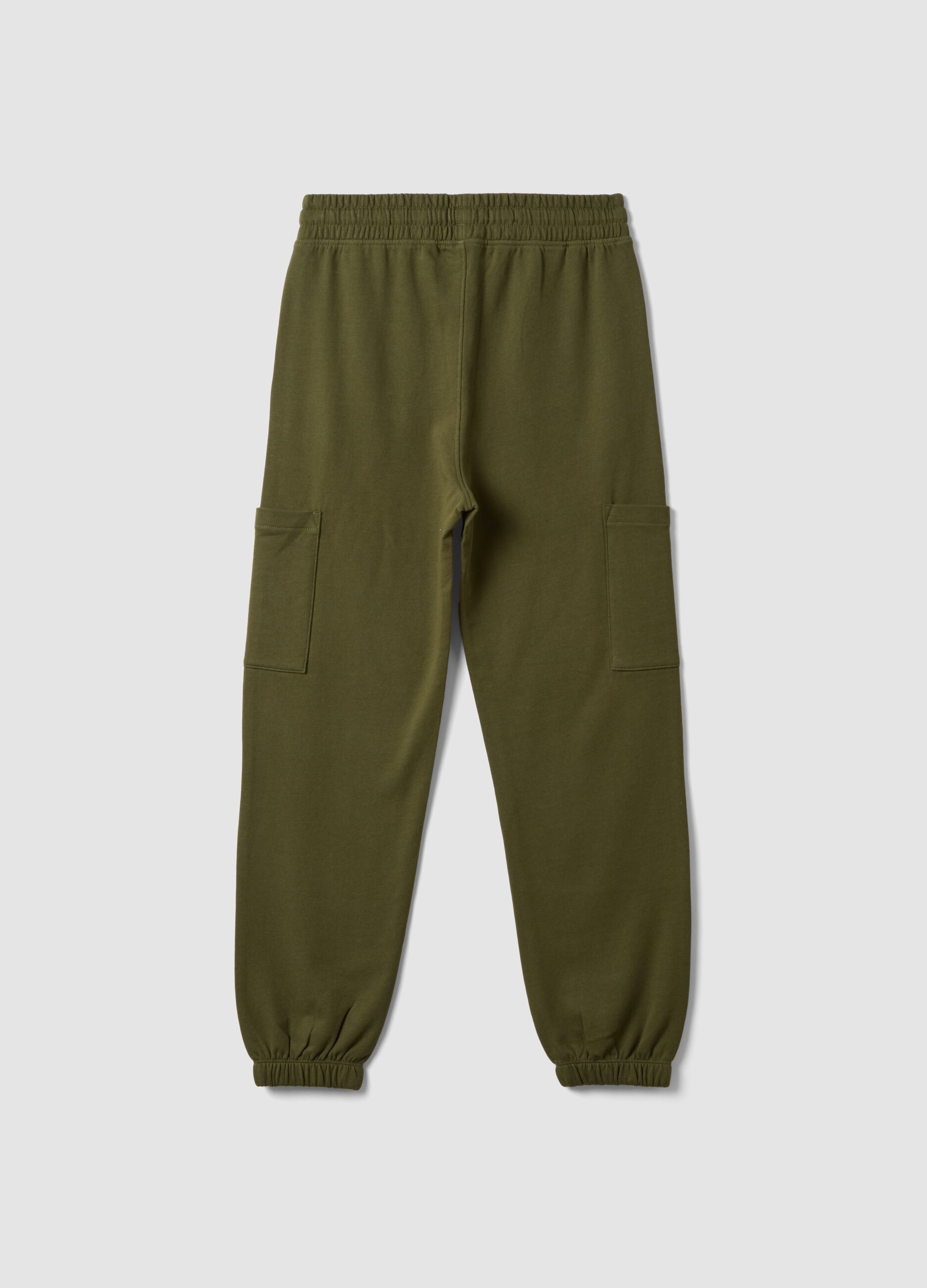 Green pure cotton relaxed cargo jogger trousers for boys