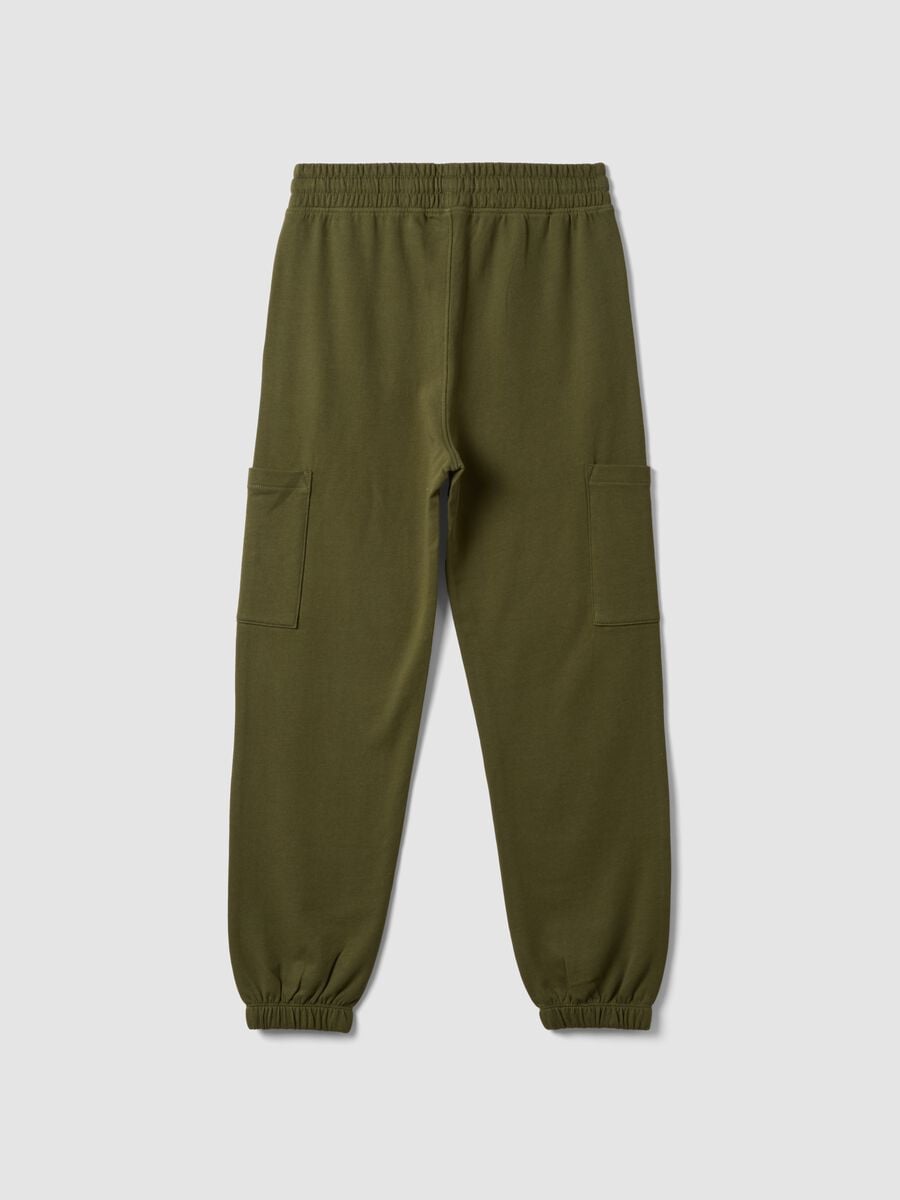 Green pure cotton relaxed cargo jogger trousers for boys_5