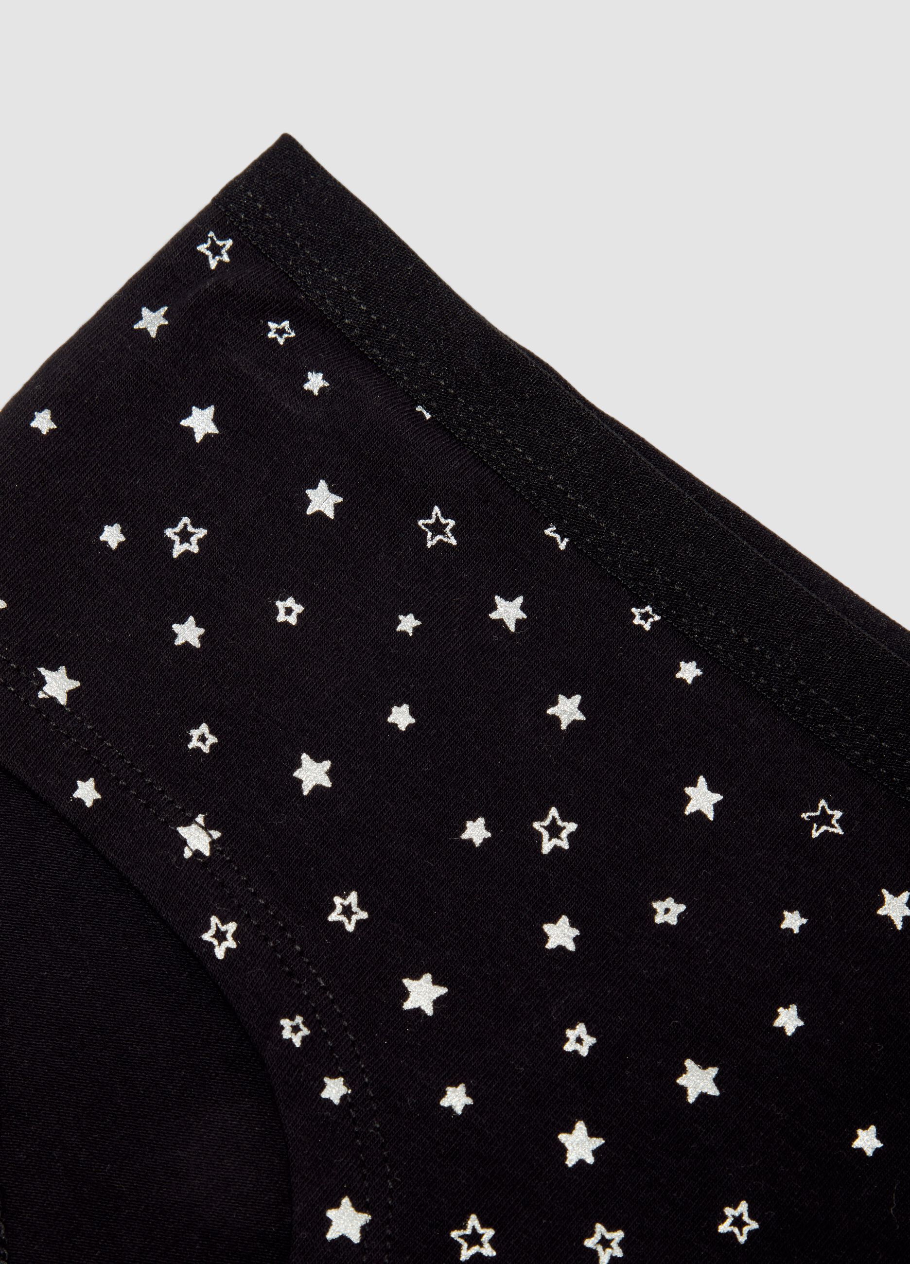Black stretch organic cotton girls&rsquo; briefs with star print