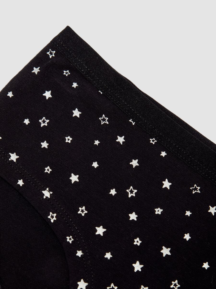 Black stretch organic cotton girls&rsquo; briefs with star print_3