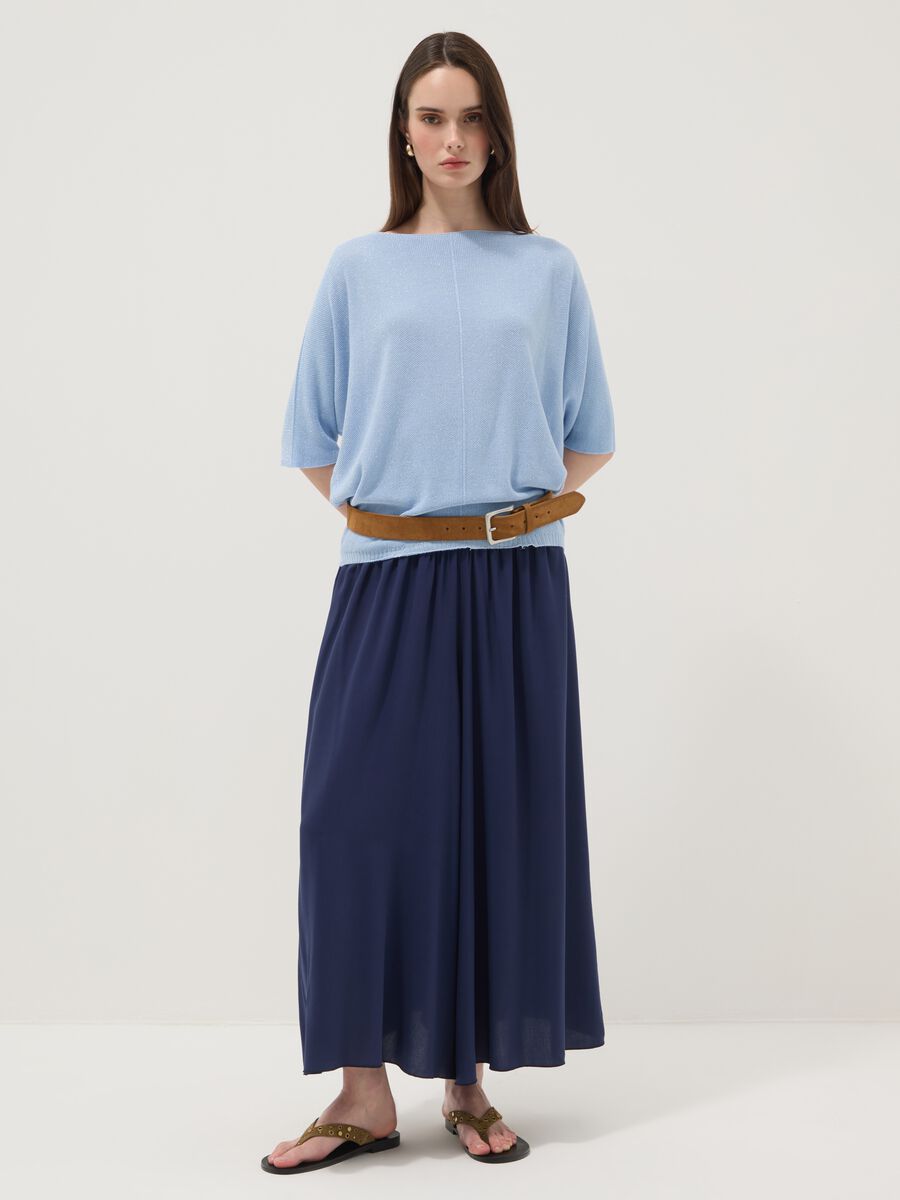 Wide blue pure-viscose trousers with elasticated waist, regular fit_0