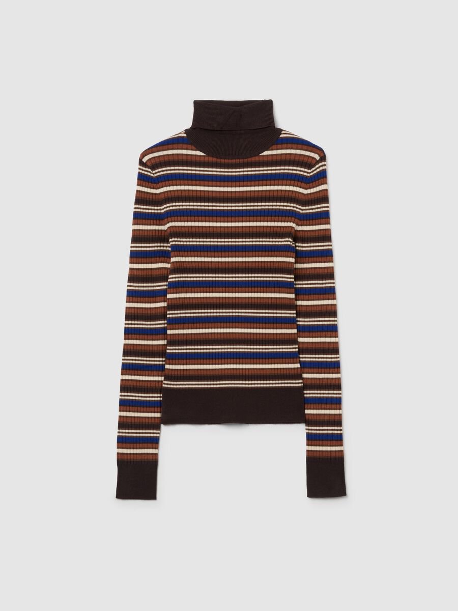 Brown Striped Turtleneck Sweater_4
