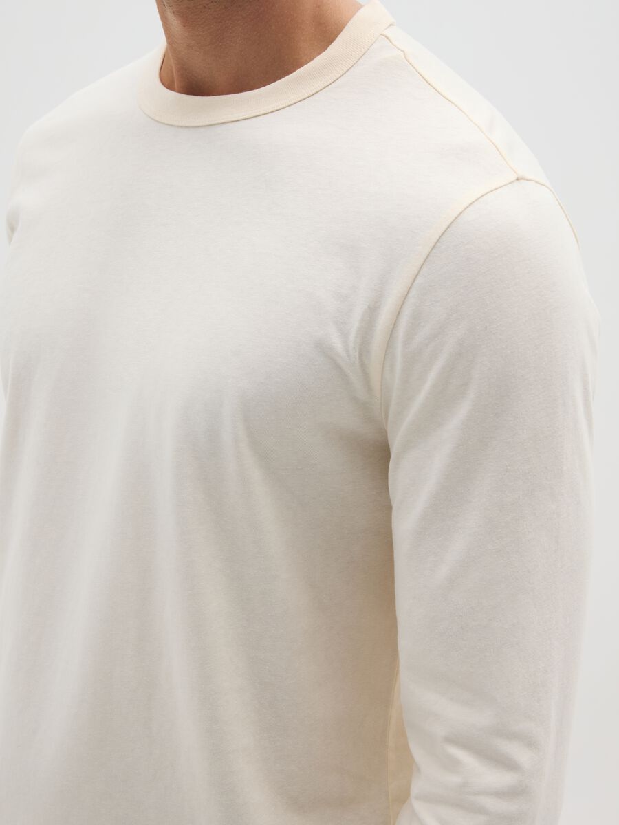 White long sleeve pure cotton regular fit T-shirt_3