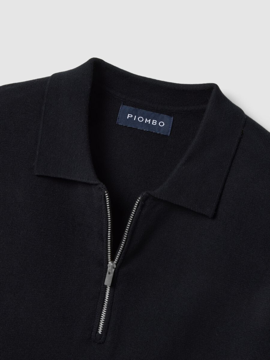 Short-sleeved pure cotton black polo regular fit with zip_5
