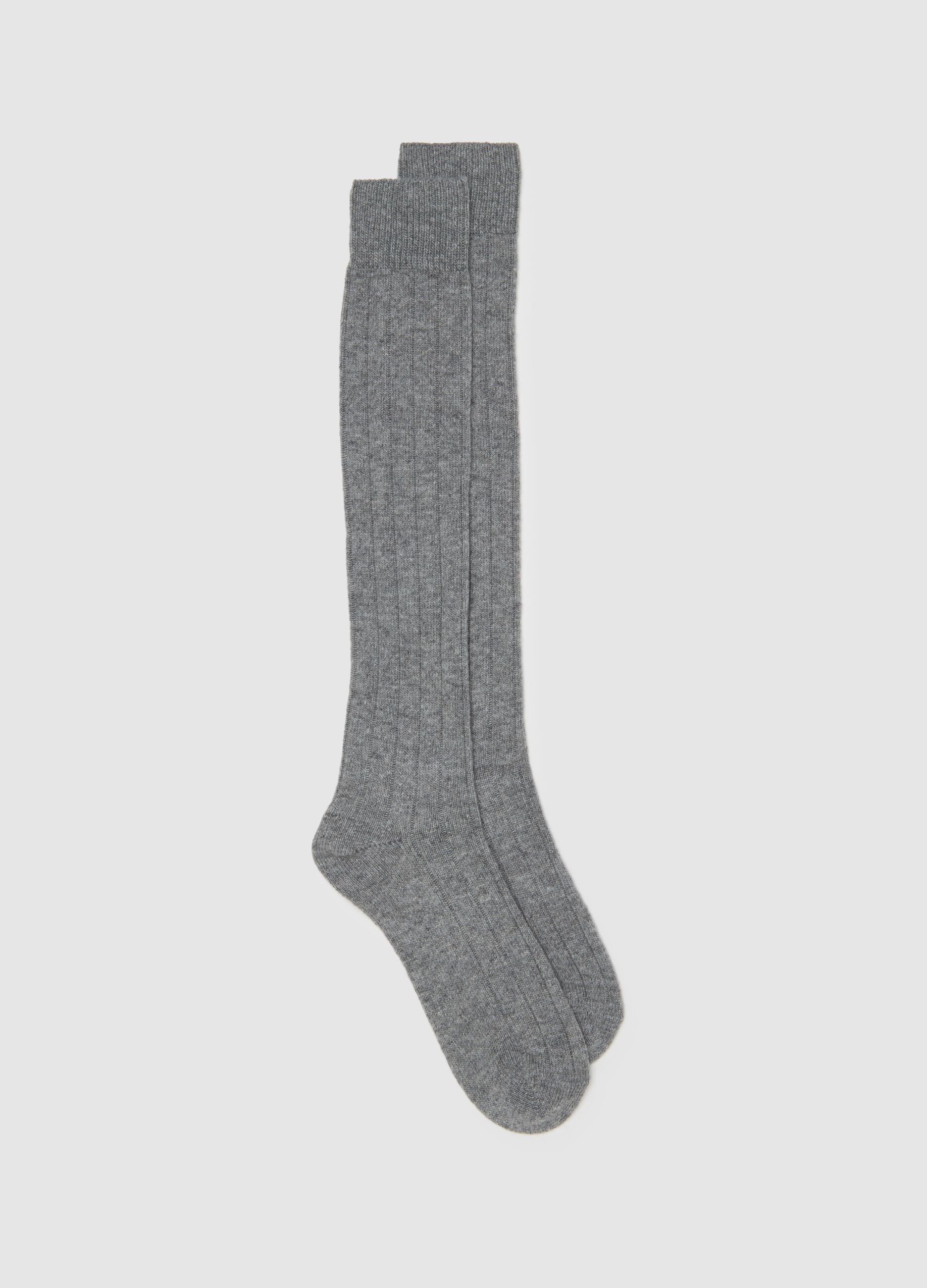 Grey wool and cashmere blend long socks