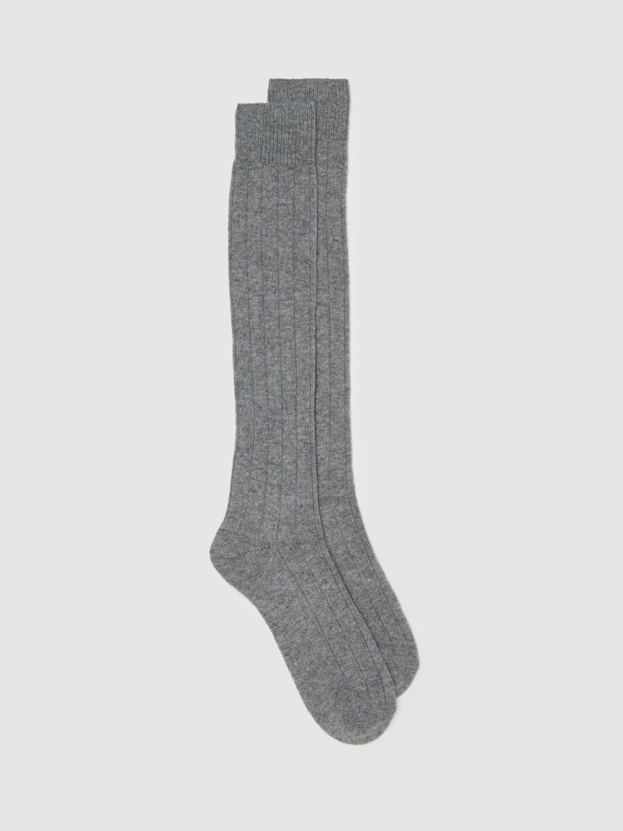 Grey wool and cashmere blend long socks_0