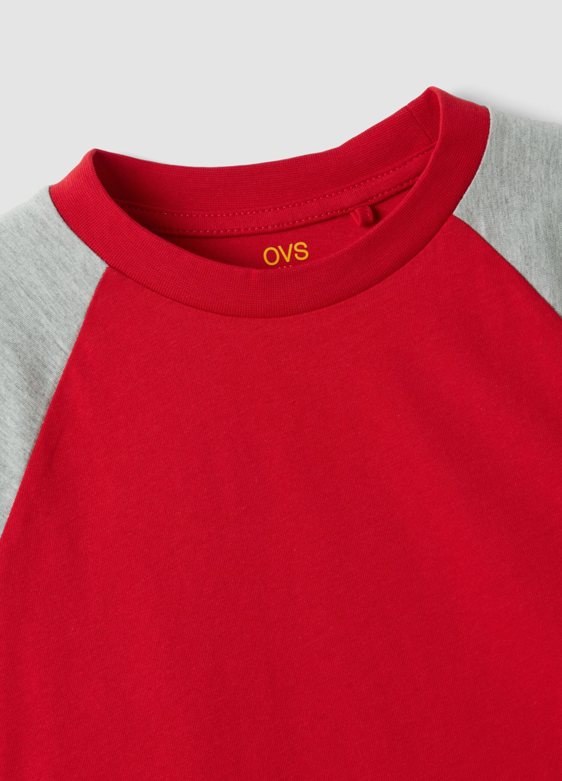Red pure cotton crew-neck raglan T-shirt for boys
