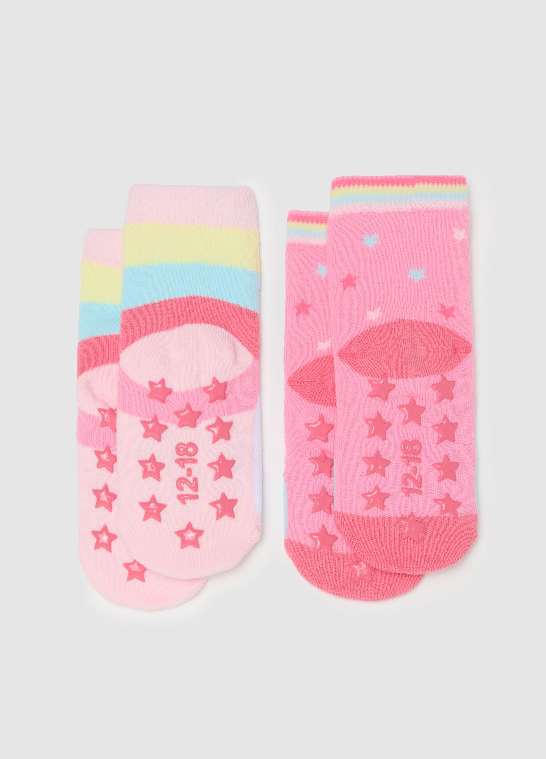 Two-pair pack slipper socks with unicorns design