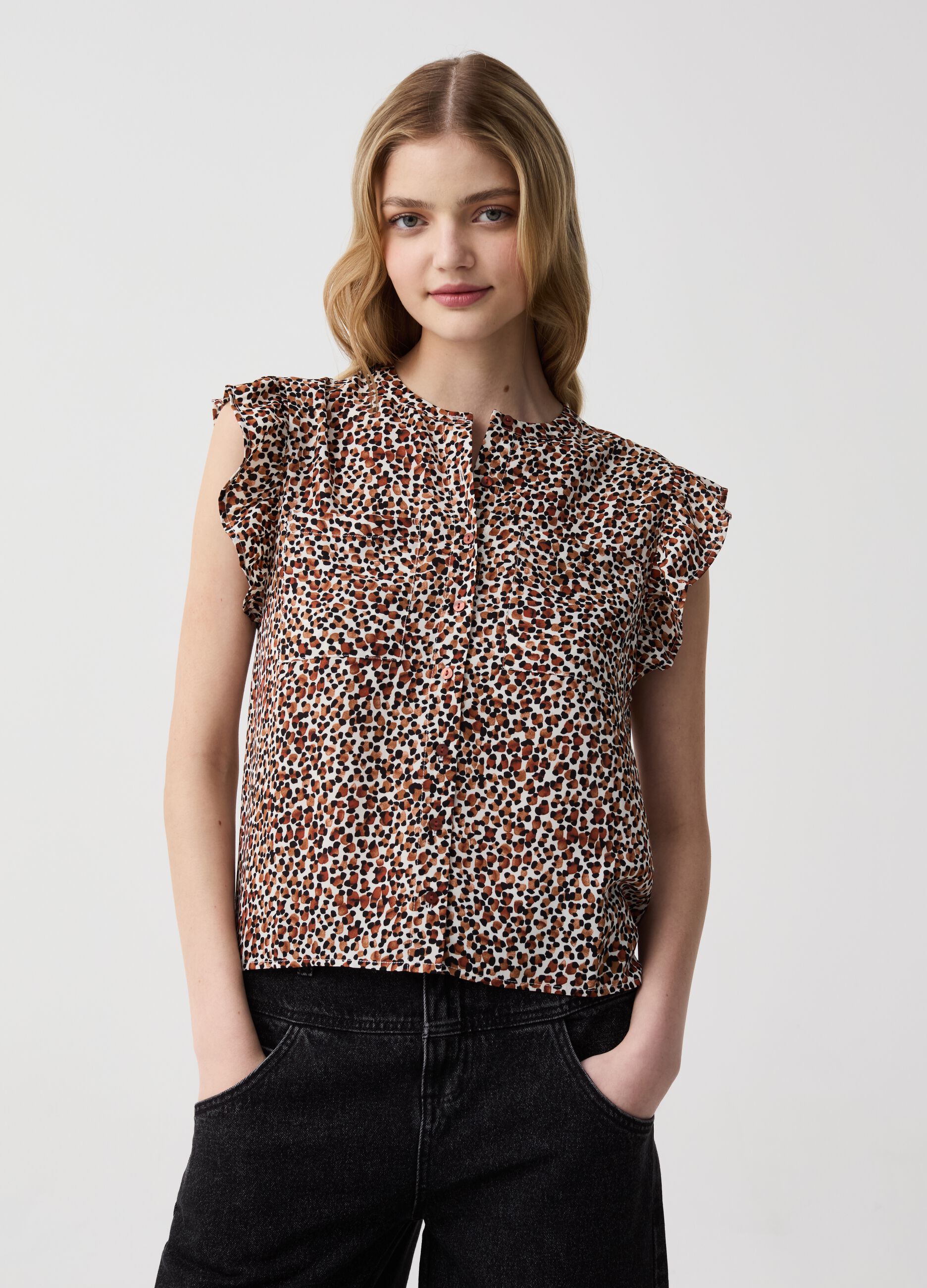 Printed blouse with flounce