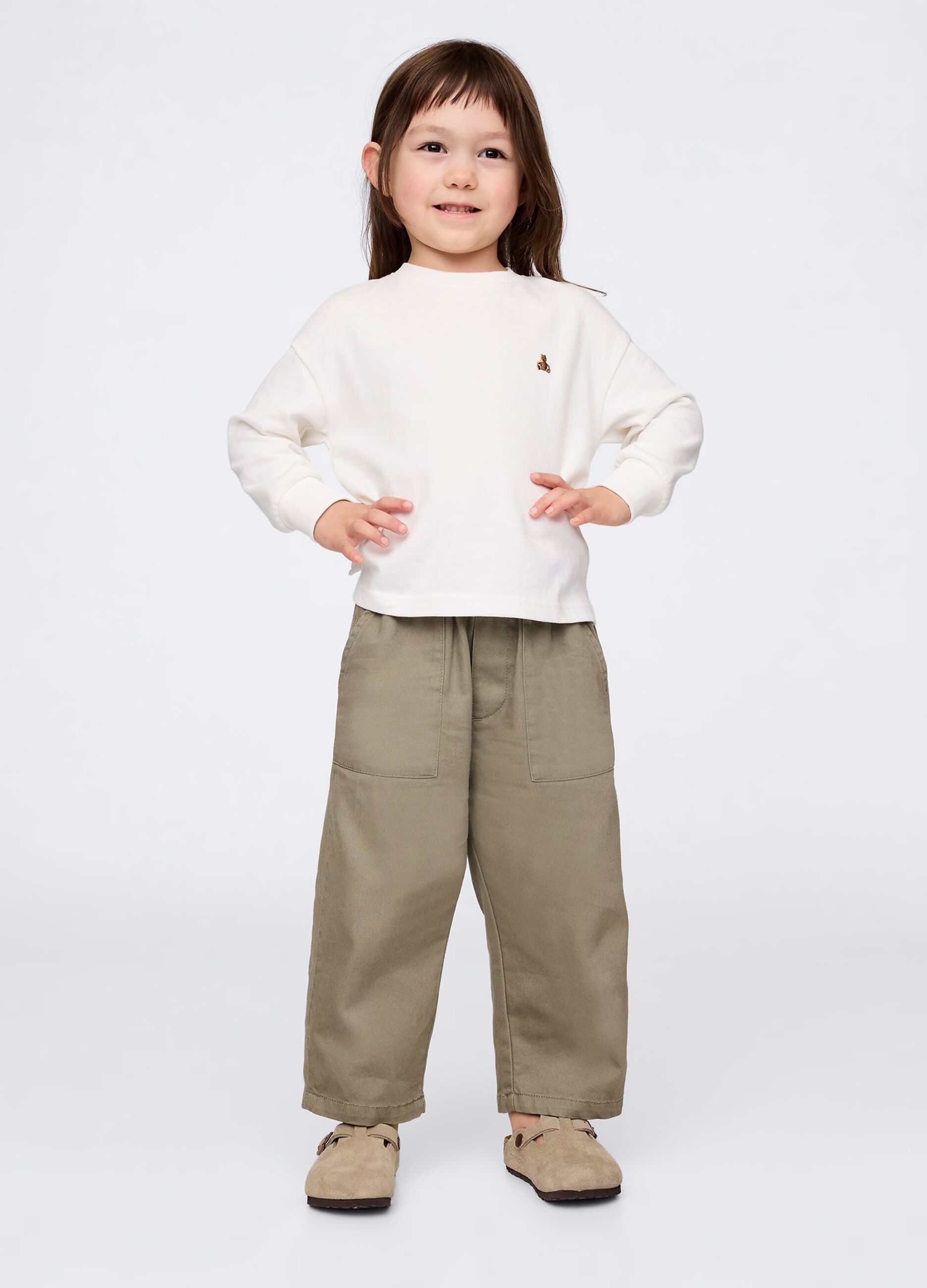 Green wide trousers in cotton and Lyocell blend