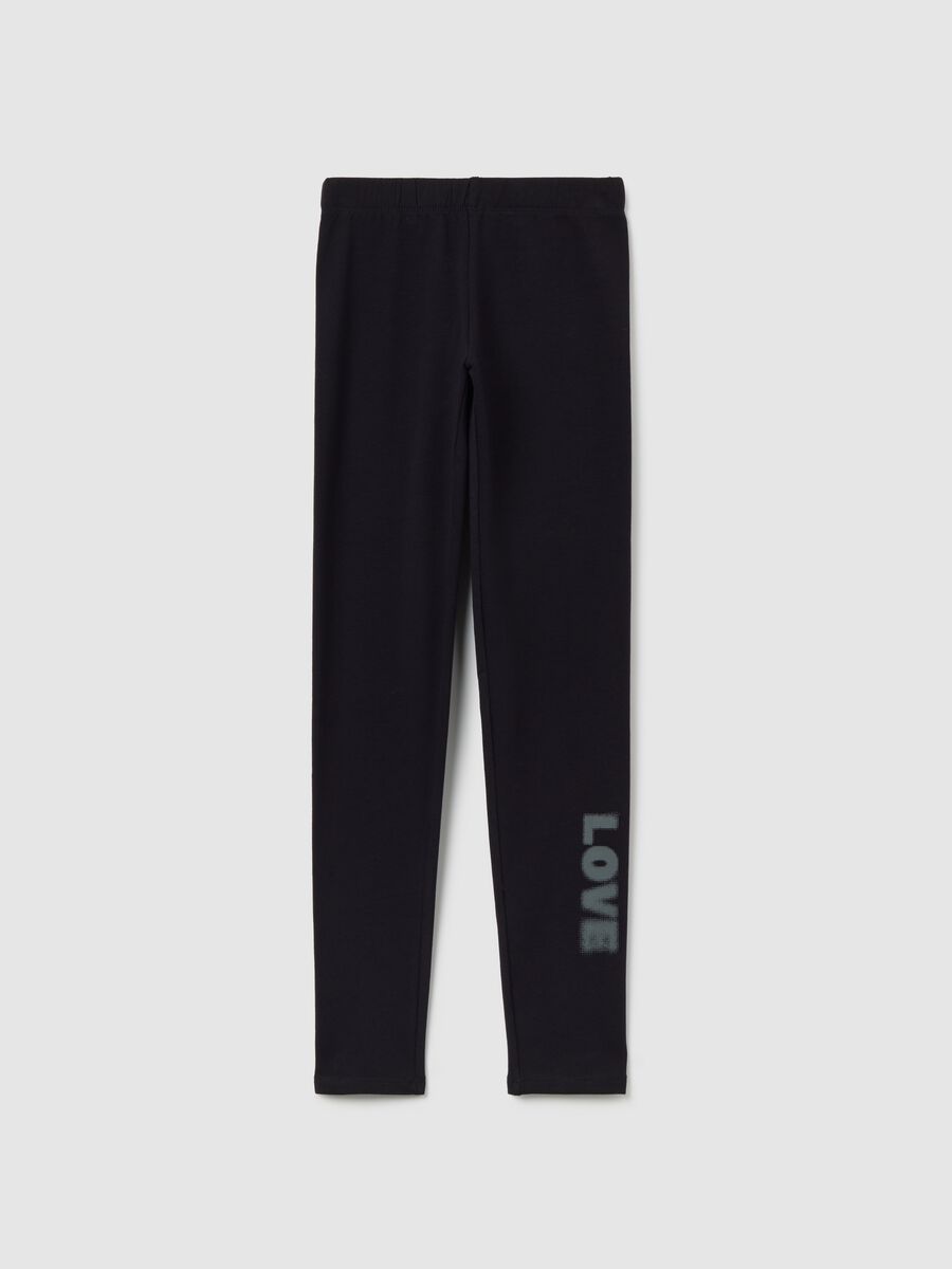 Leggings neri da ragazza in cotone elasticizzato vestibilità skinny_0