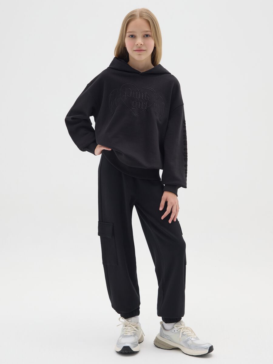 Pantaloni jogger da ragazza in puro cotone nero regular fit_0