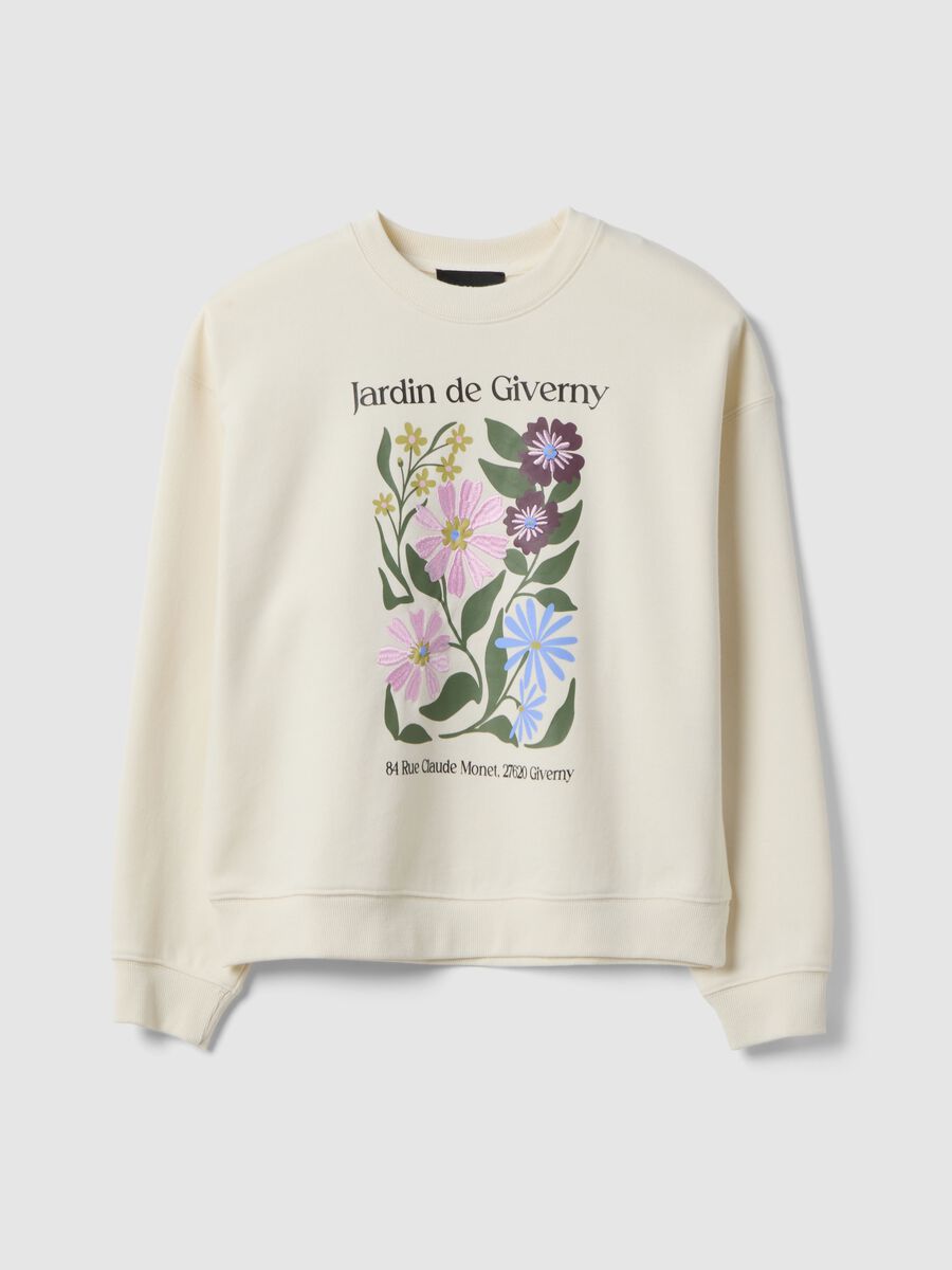 Beige regular fit cotton blend sweatshirt with print_0