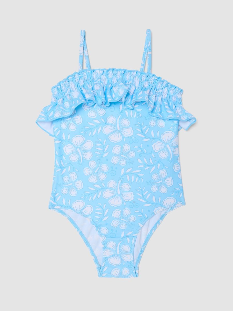Light blue girls&rsquo; swimsuit with frills_0