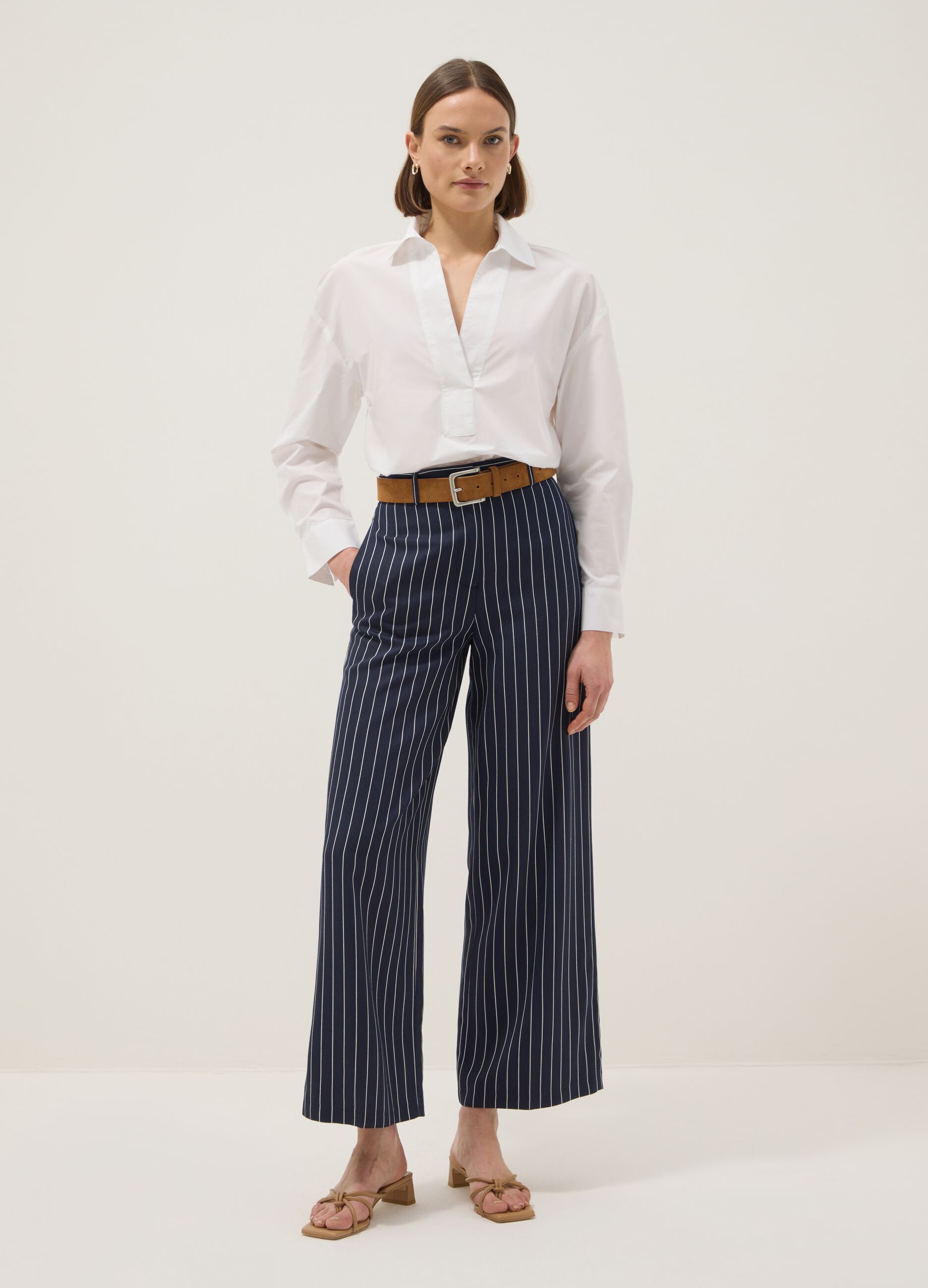 Multicolour Striped Viscose-Blend Oversize Fit Trousers