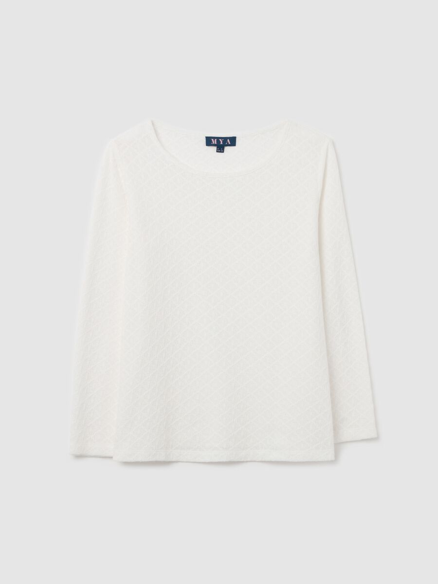 Curvy long-sleeved T-shirt with lace weave_4